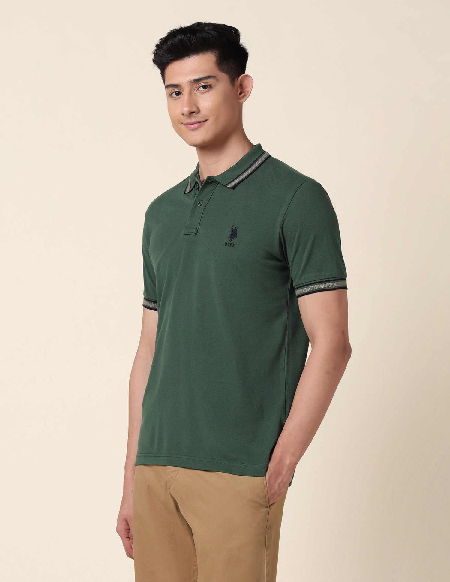 Slim Fit Pure Cotton Polo Shirt Dark Green - U.S. Polo Assn. India | Large
