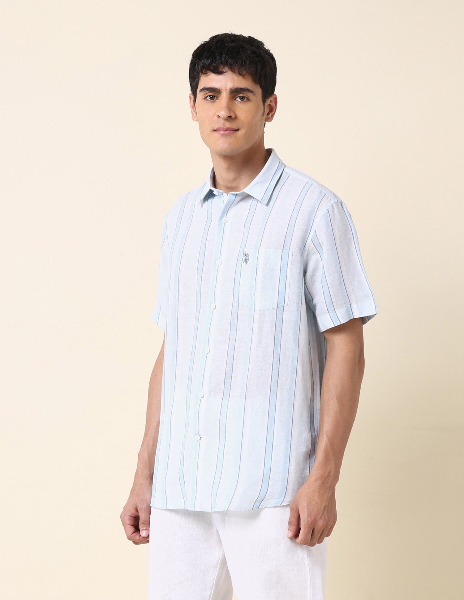 Tailored Fit Vertical Striped Shirt Blue - U.S. Polo Assn. India | Large