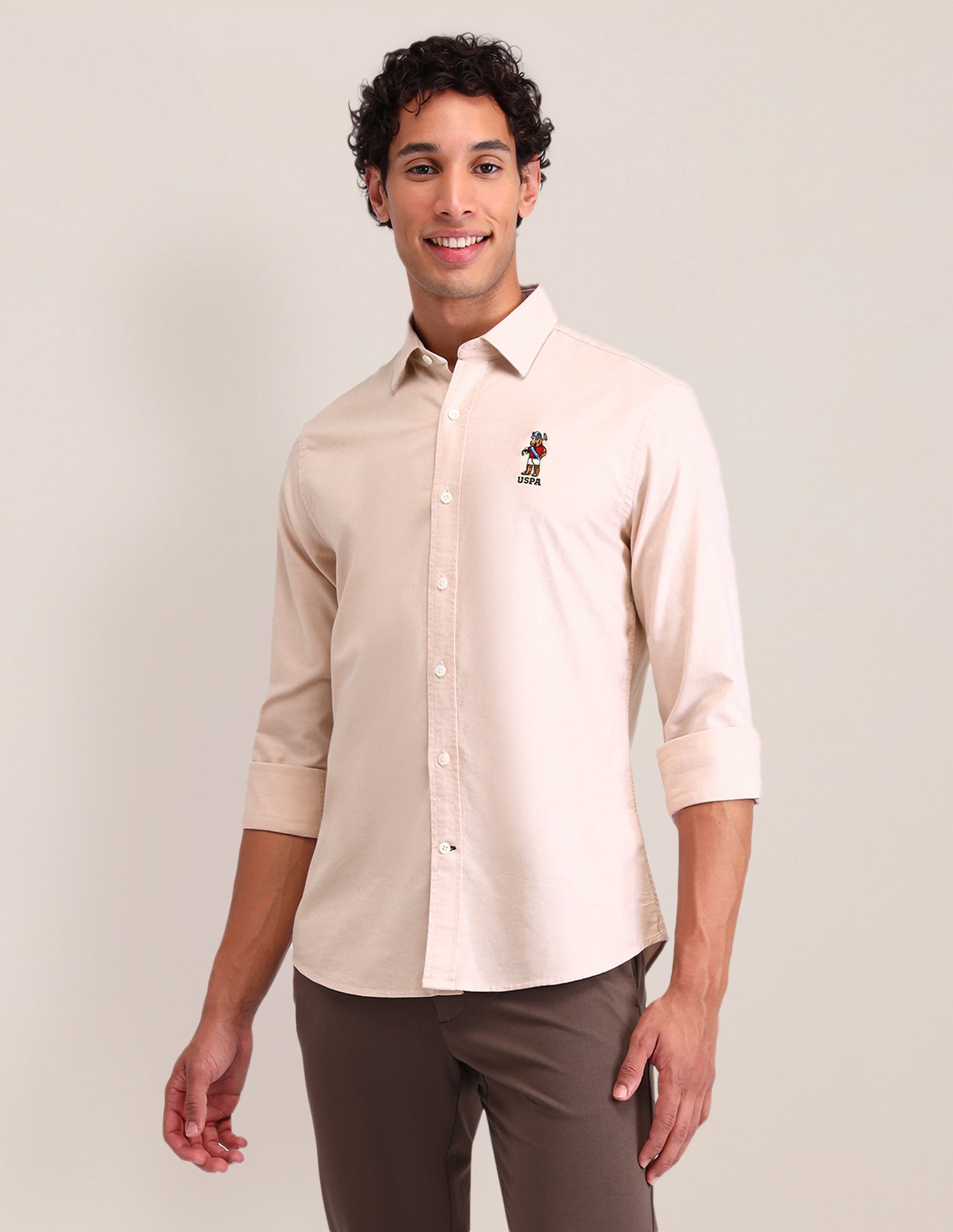Solid Cotton Shirt Beige - U.S. POLO ASSN. | Large