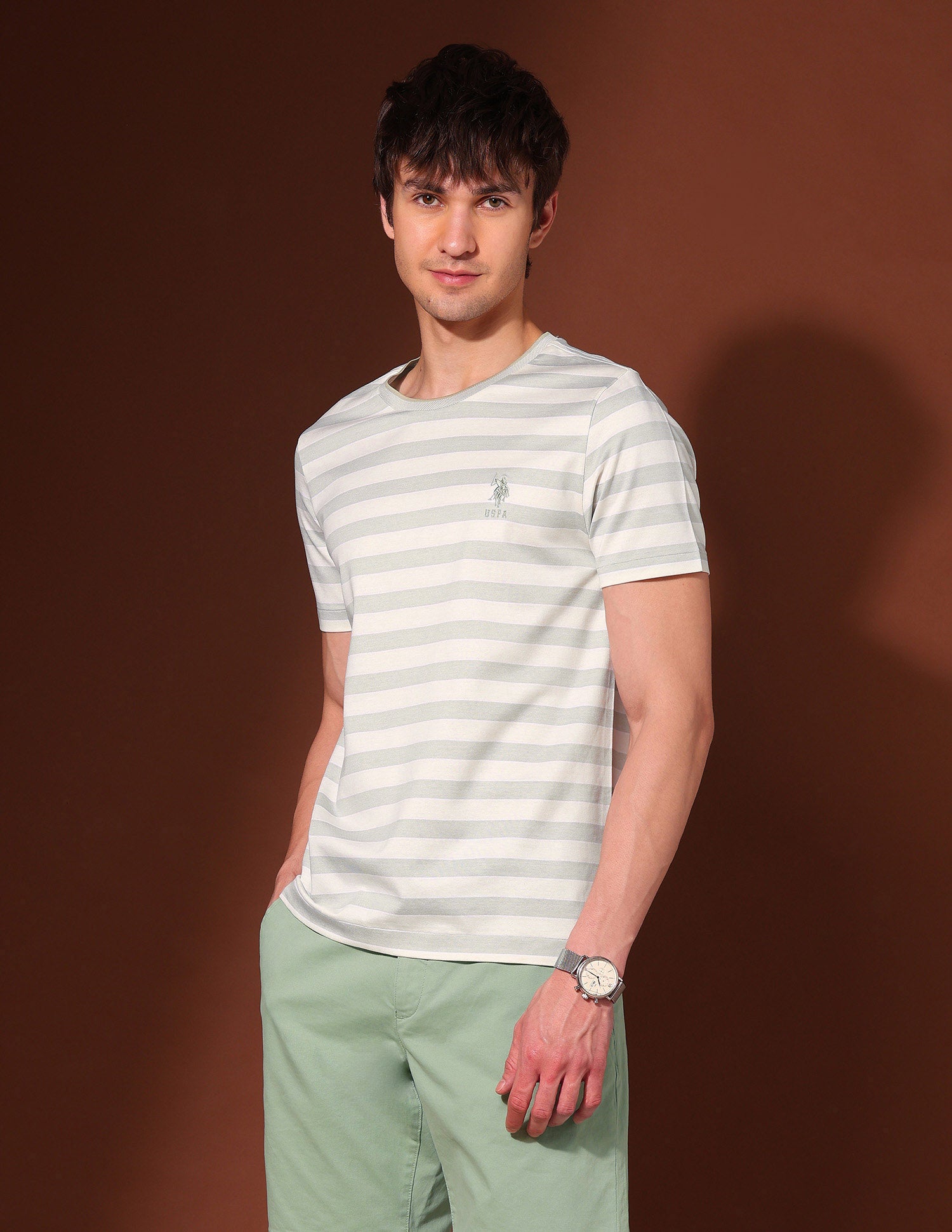 Horizontal Striped Working Holiday T-Shirt Light Green - U.S. Polo Assn. India | Large