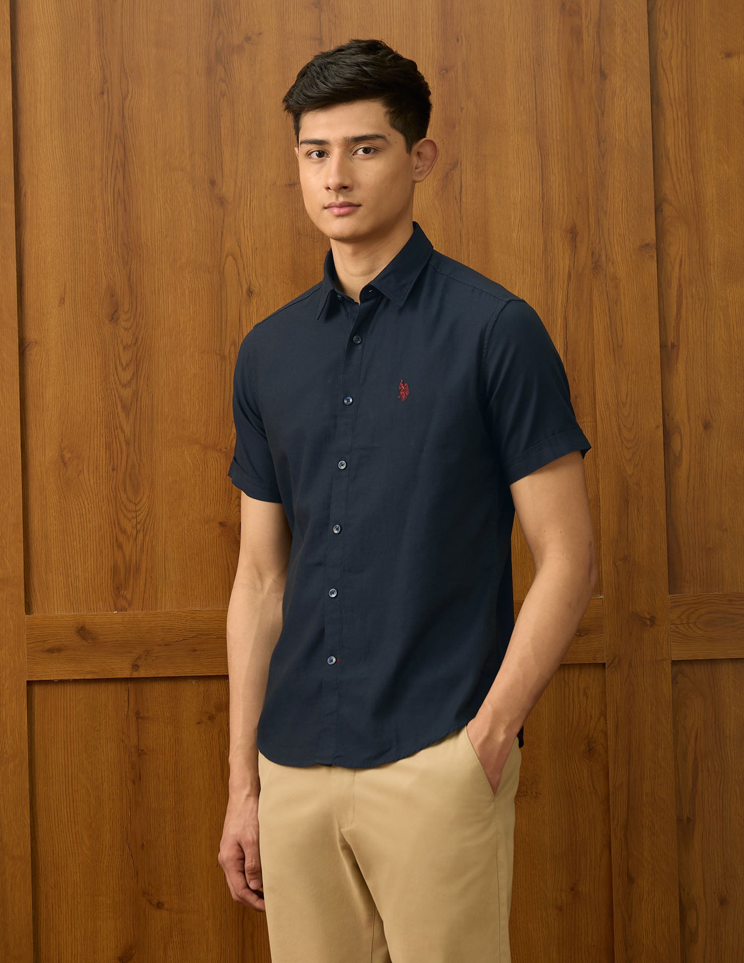 Textured Dobby Varsity Shirt Navy - U.S. POLO ASSN. | Large