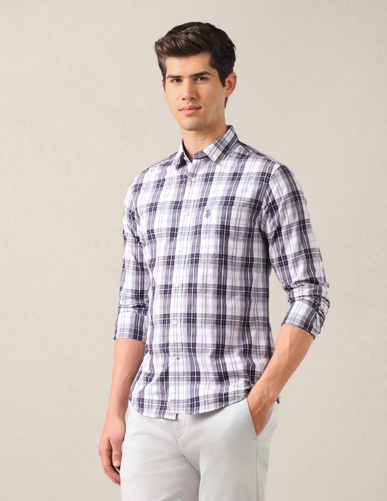 Plaid Tailored Fit Shirt Purple - U.S. Polo Assn. India | Large