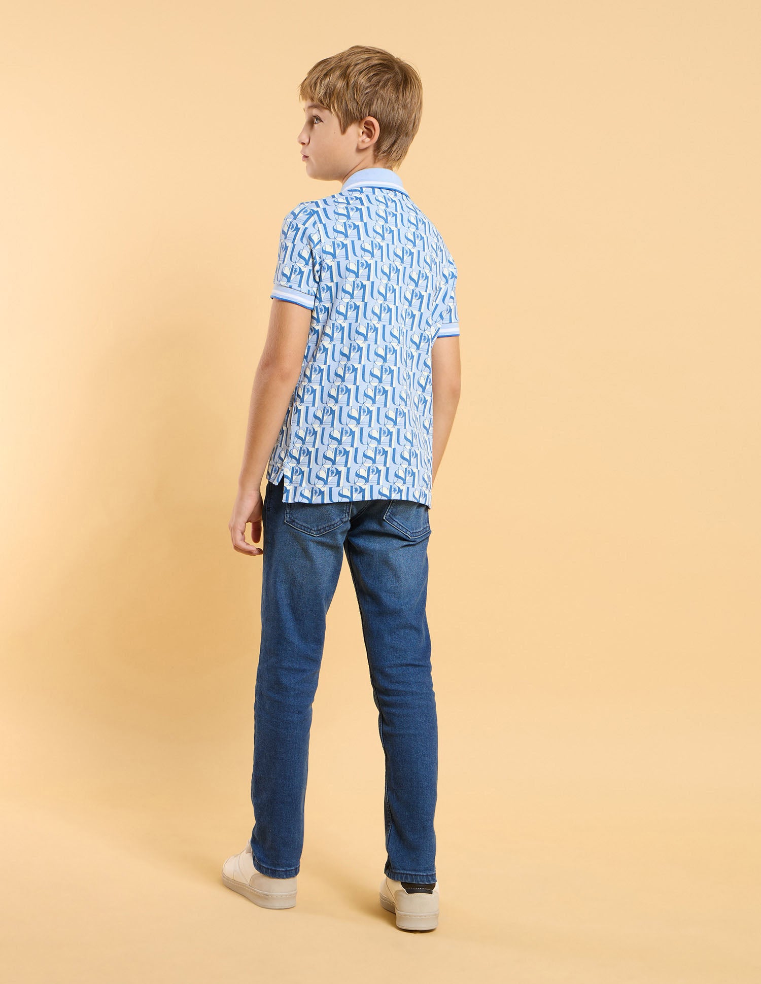 Boys All Over Printed Regular Fit Polo Shirt Blue - U.S. POLO ASSN. | Large