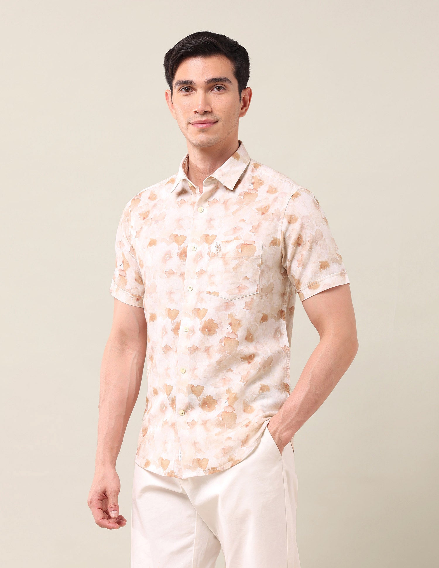 Tailored Fit Floral Printed Shirt Beige - U.S. Polo Assn. India | Large