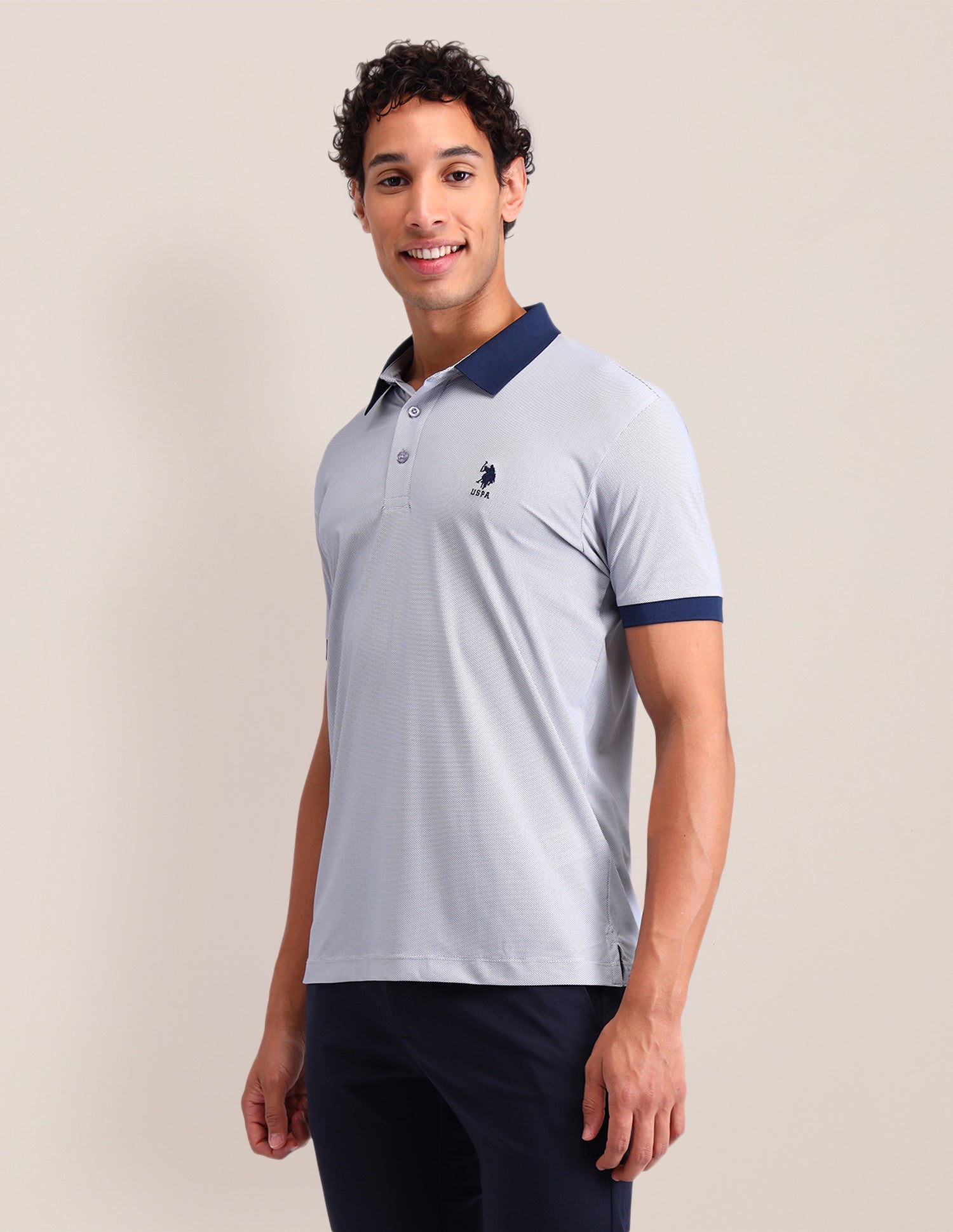 Geometric Printed Slim Fit Polo Shirt Navy - U.S. Polo Assn. India | Large