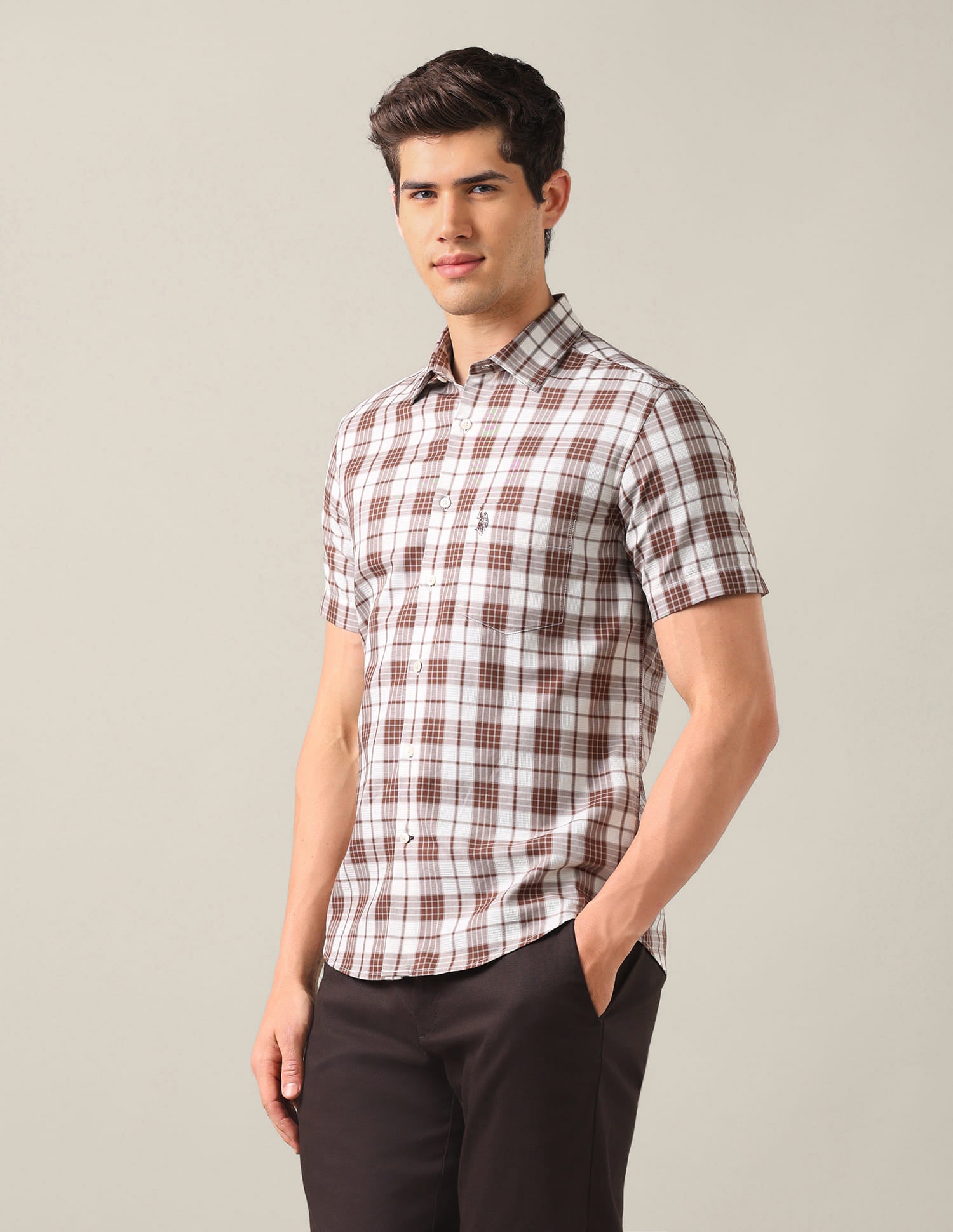 Tailored Fit Twill Shirt Brown - U.S. Polo Assn. India | Large