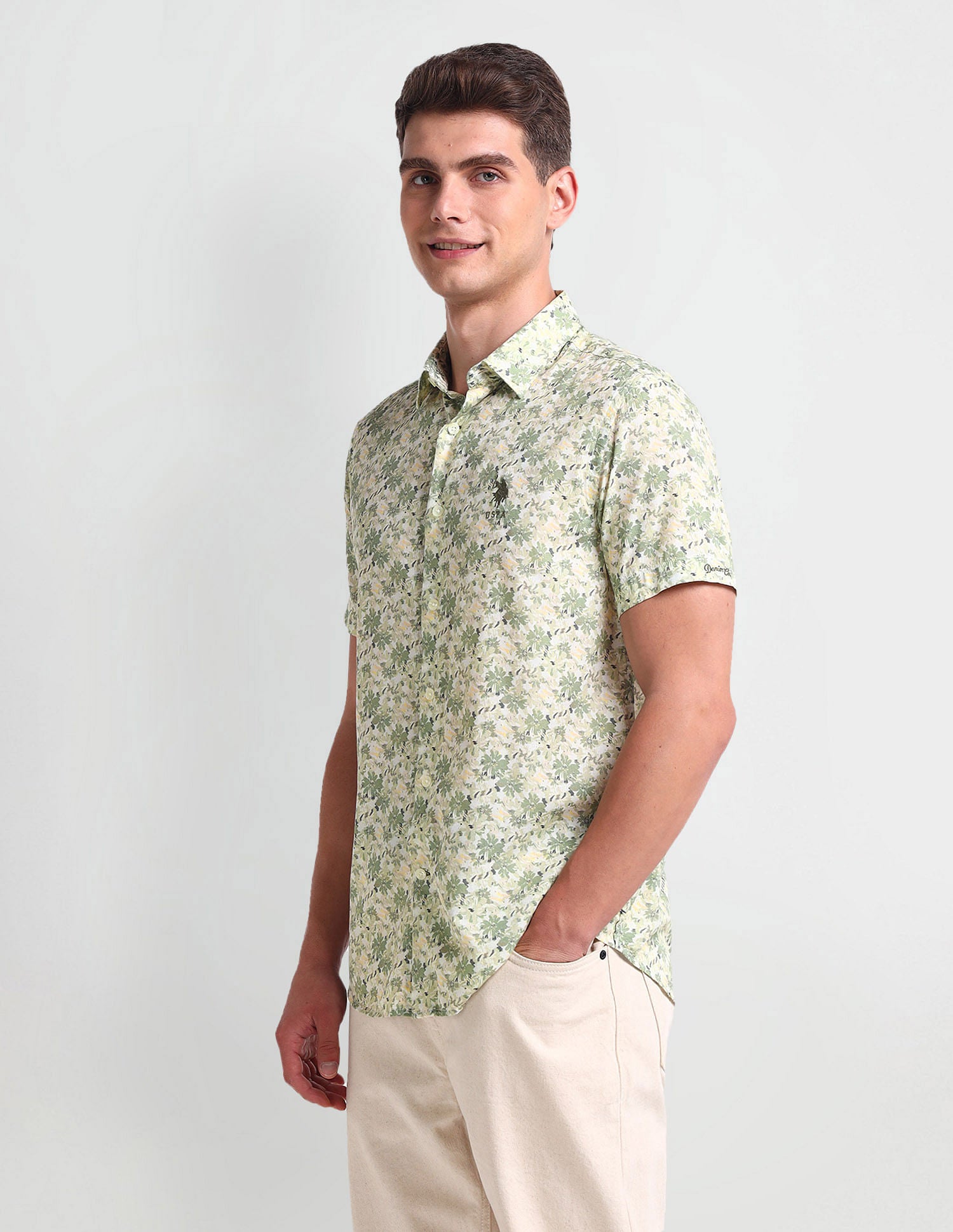Floral Print Slim Fit Shirt Green - U.S. Polo Assn. India | Large