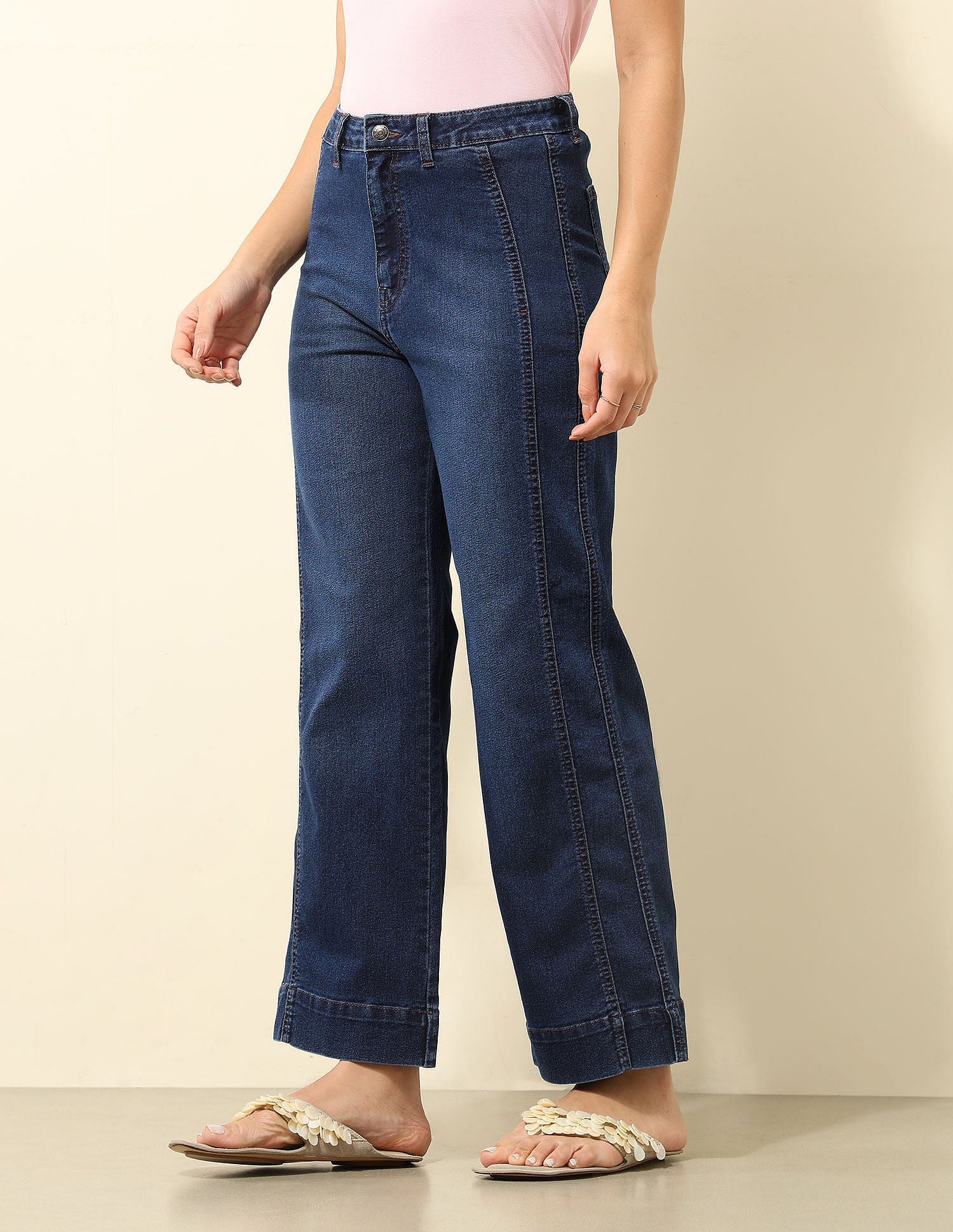 High Rise Wide Leg Jeans Dark Blue - U.S. POLO ASSN. | Large