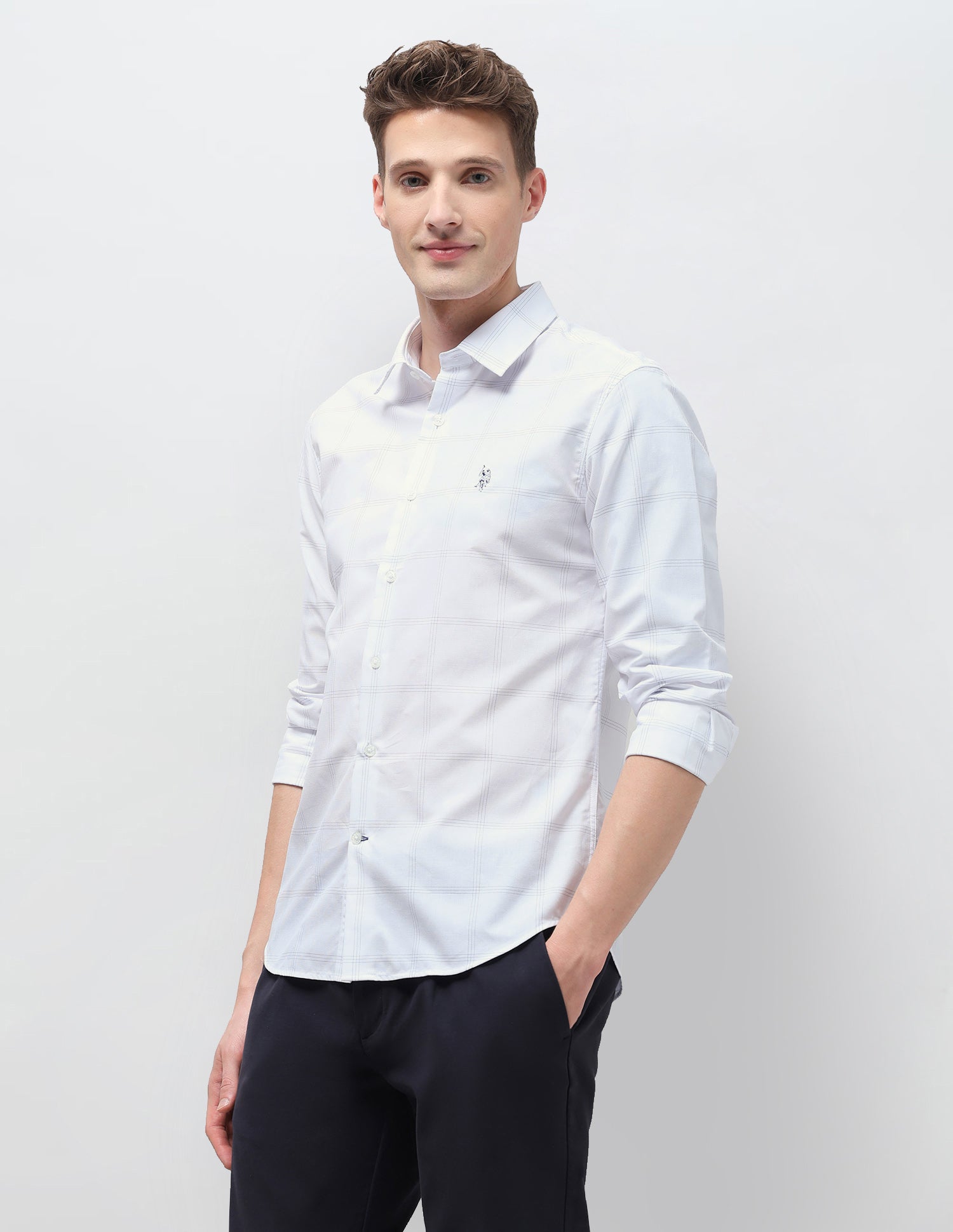 Windowpane Checked Regular Fit Shirt Blue - U.S. Polo Assn. India | Large