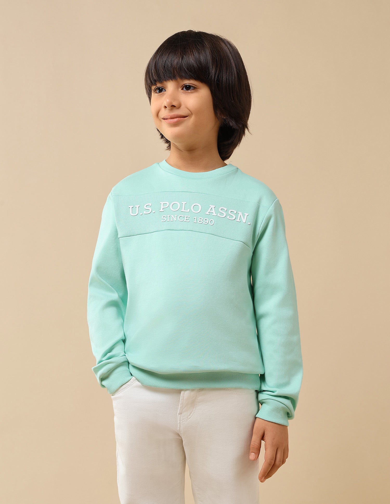 Boys Brand Embossed Regular Fit Sweatshirt Light Green - U.S. POLO ASSN. | Large