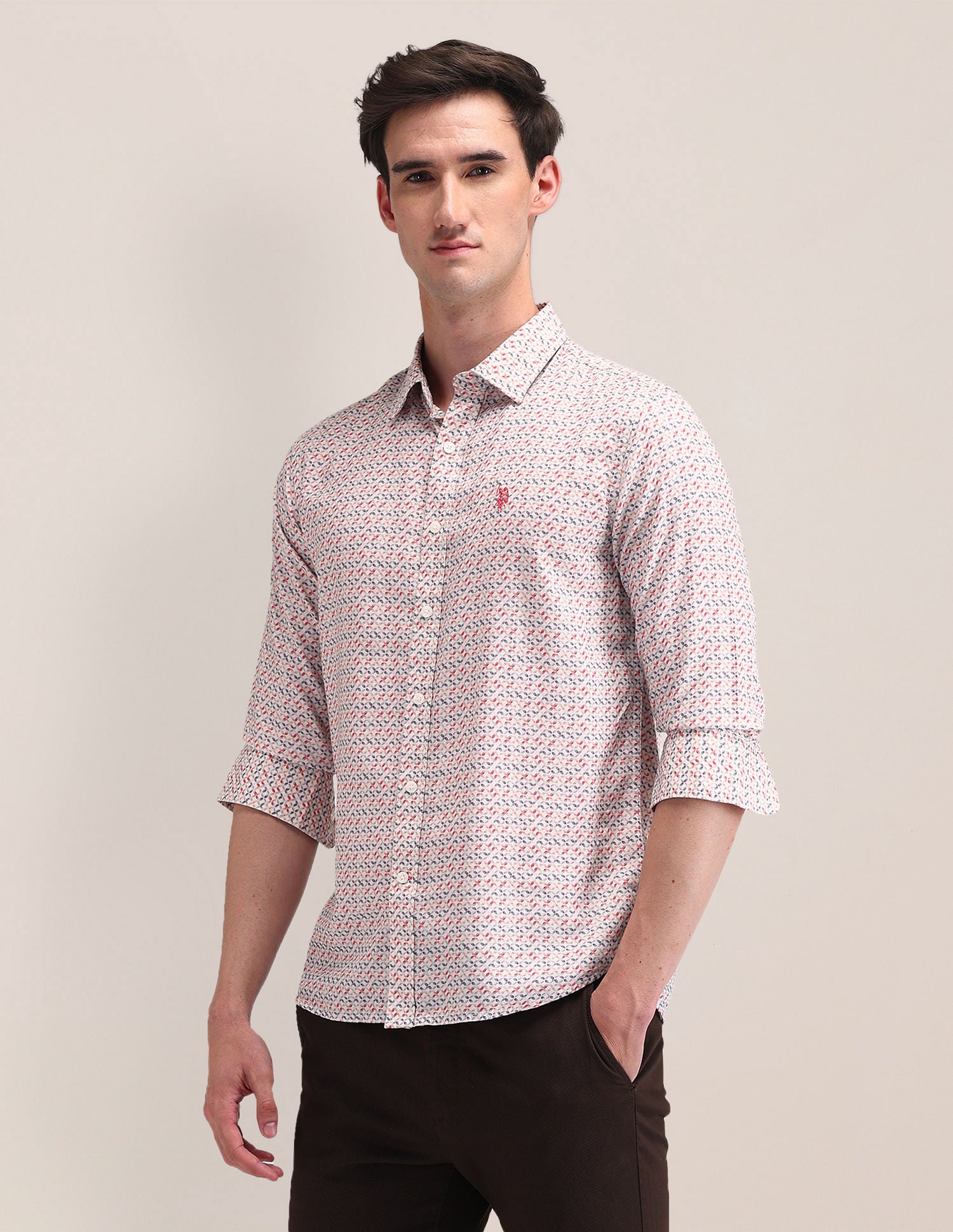 Tailored Fit Geometric Shirt Peach - U.S. Polo Assn. India | Large