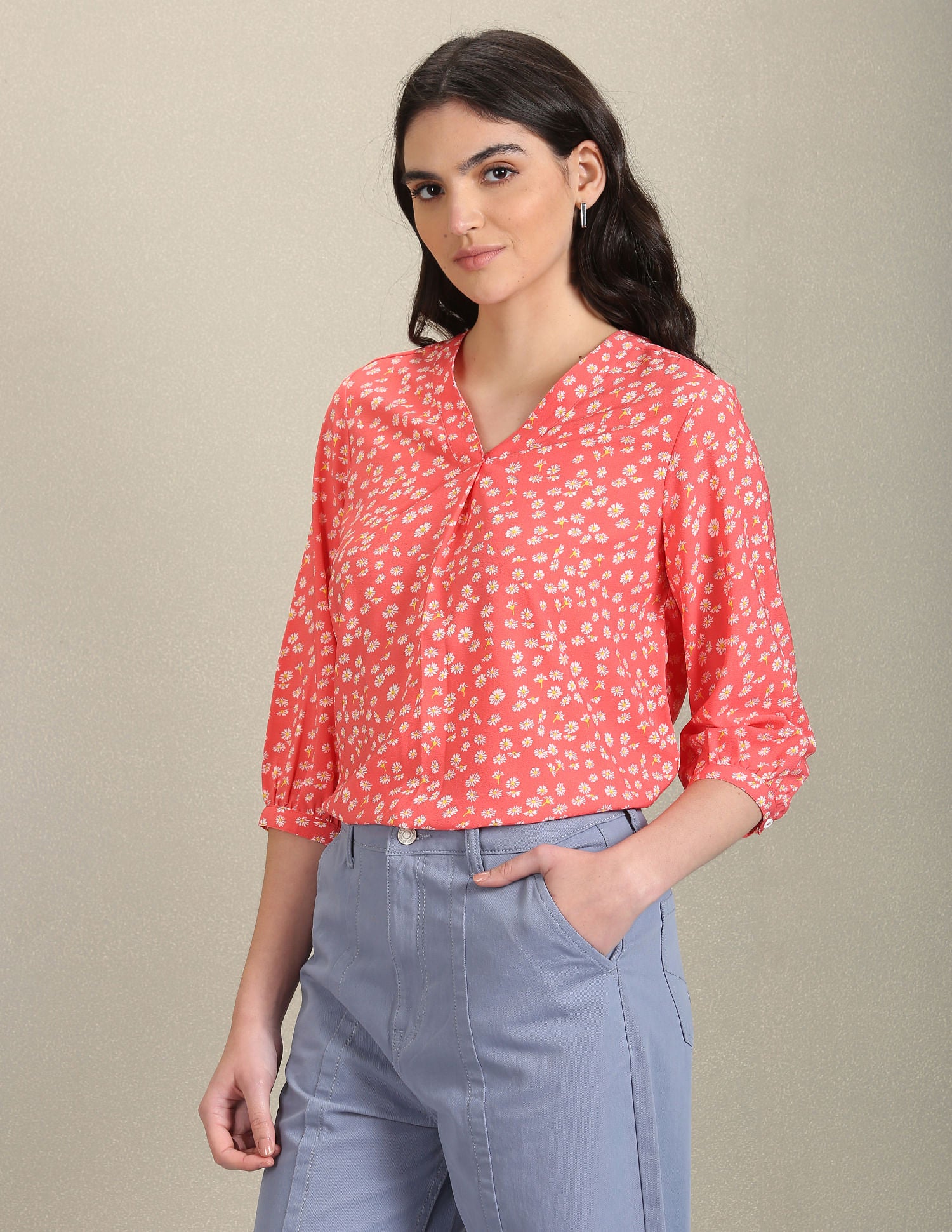 V-Neck Floral Top CORAL - U.S. Polo Assn. India | Large