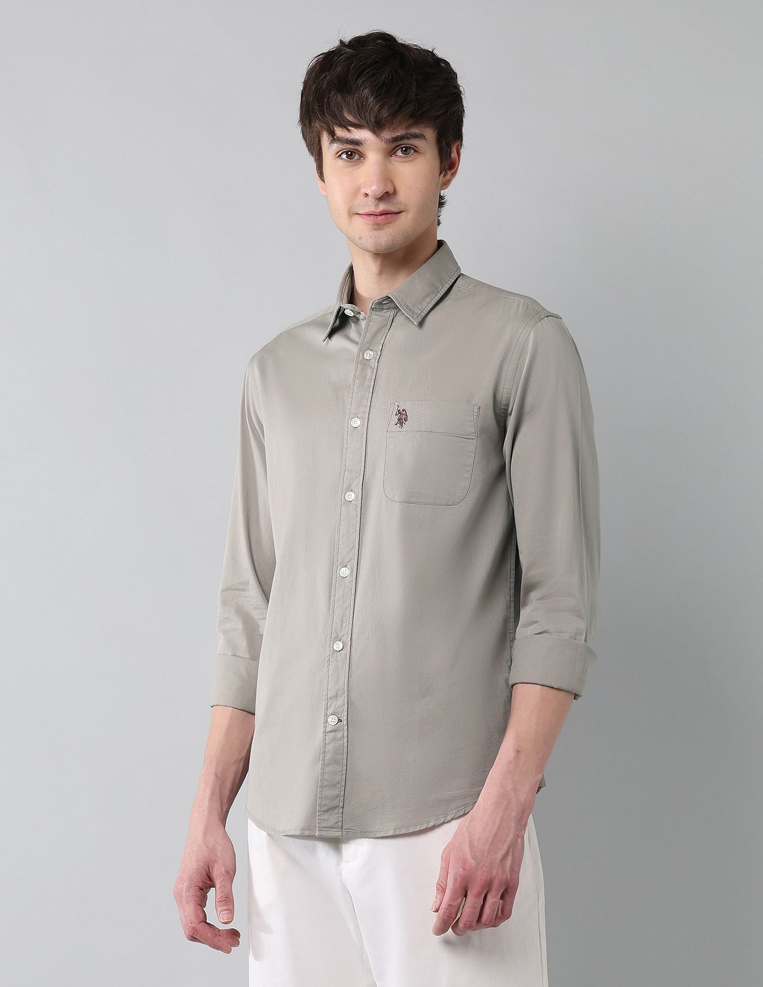 Pure Cotton Twill Shirt Light Khaki - U.S. Polo Assn. India | Large