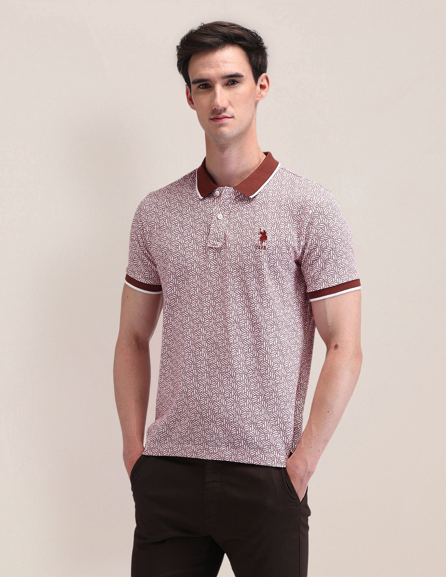 Slim Fit Geometric Polo Shirt Red - U.S. Polo Assn. India | Large