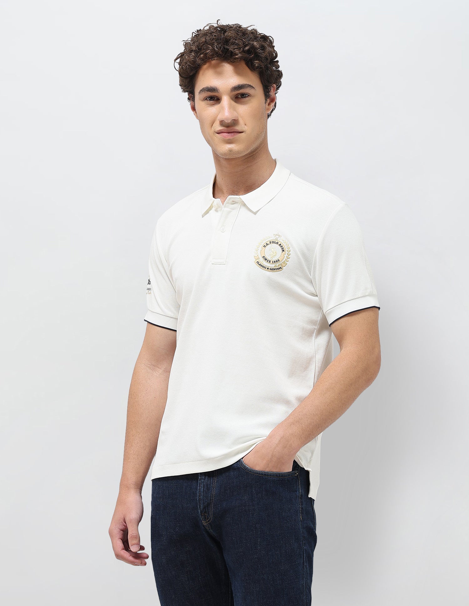 Solid Slim Fit Polo Shirt Off White - U.S. Polo Assn. India | Large