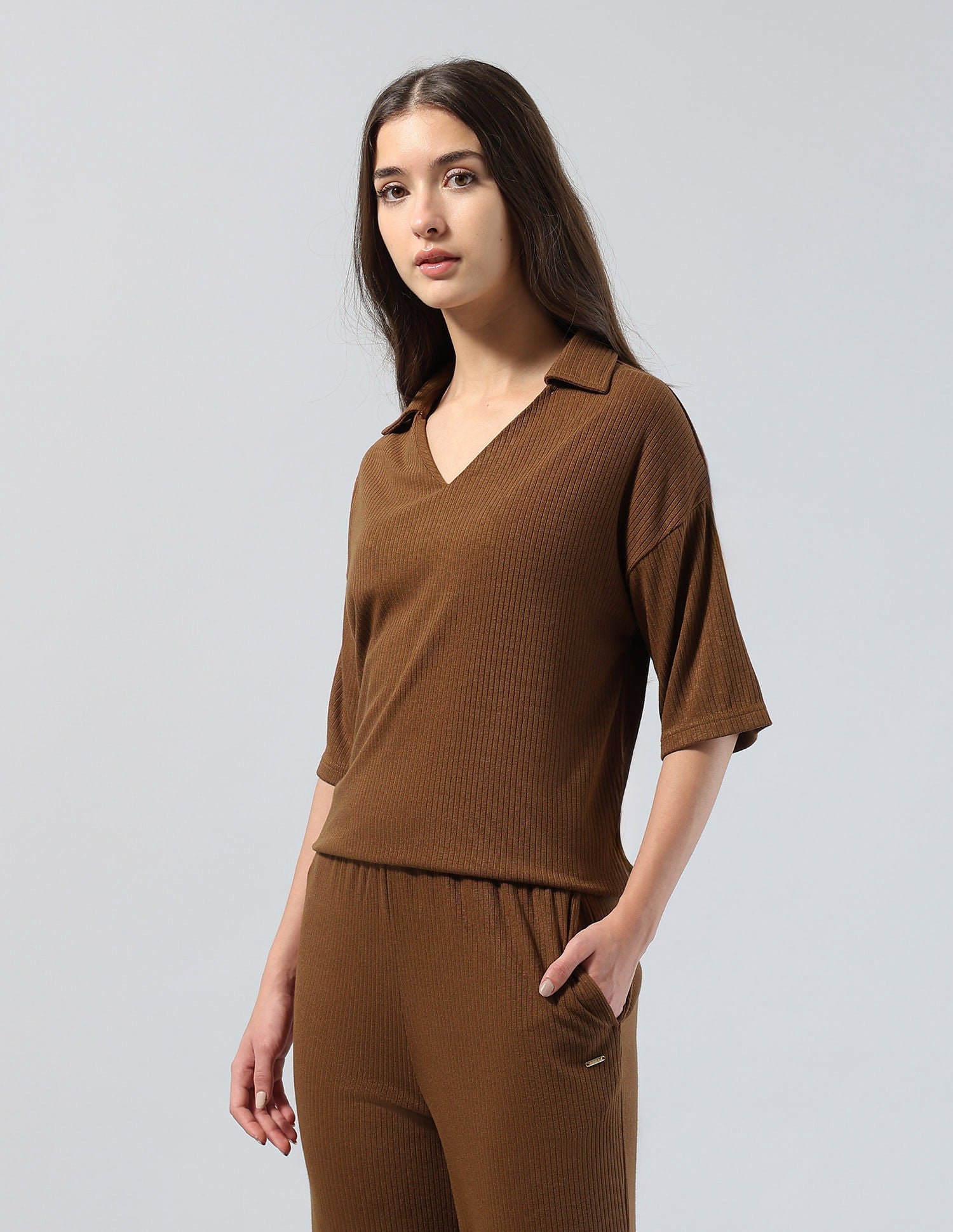 Ribbed Relaxed Fit Polo Shirt Brown - U.S. POLO ASSN. | Large