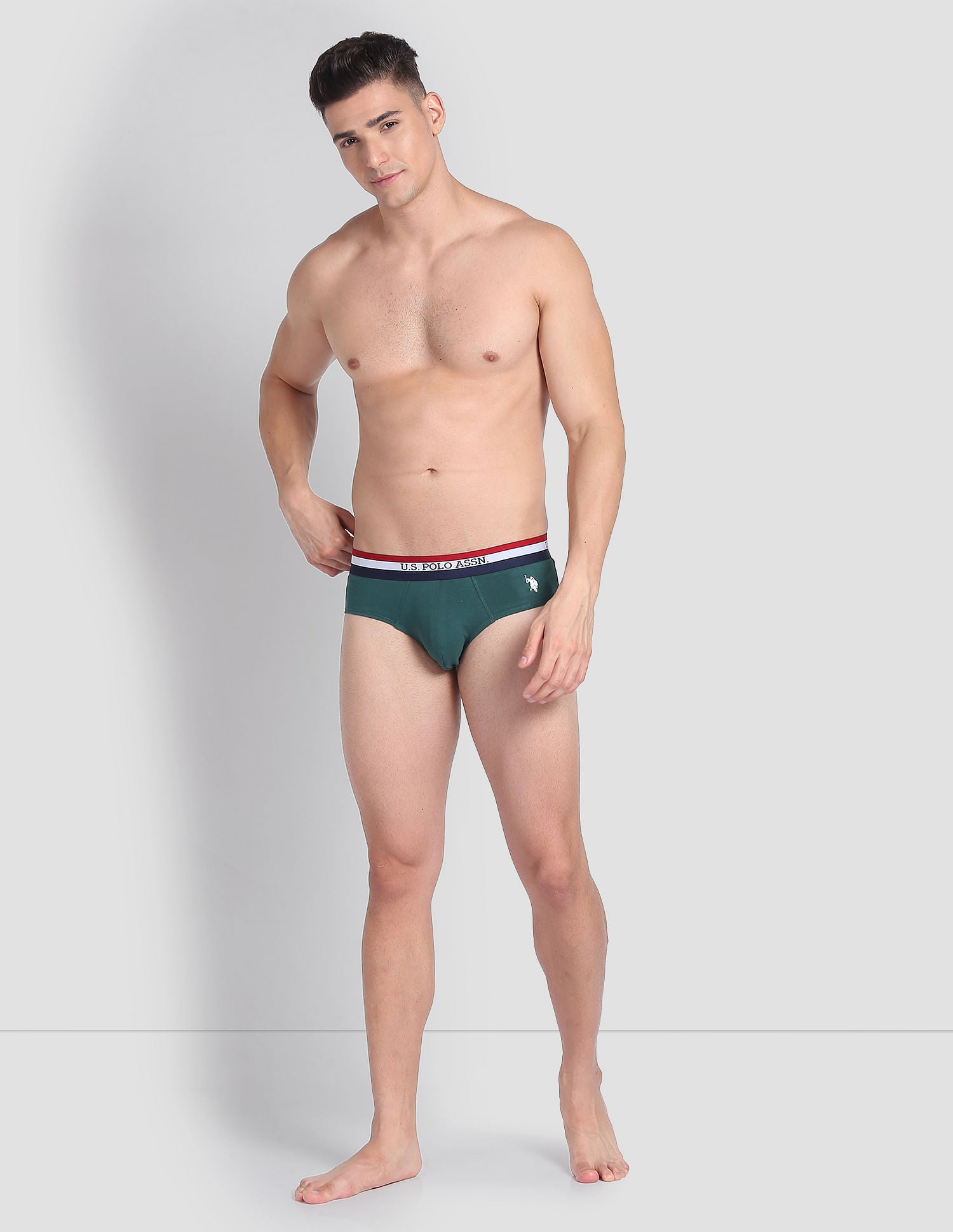 Elasticized Waist Solid EB002 Briefs  - Pack Of 3 Green, Blue And Black - U.S. POLO ASSN. | Large