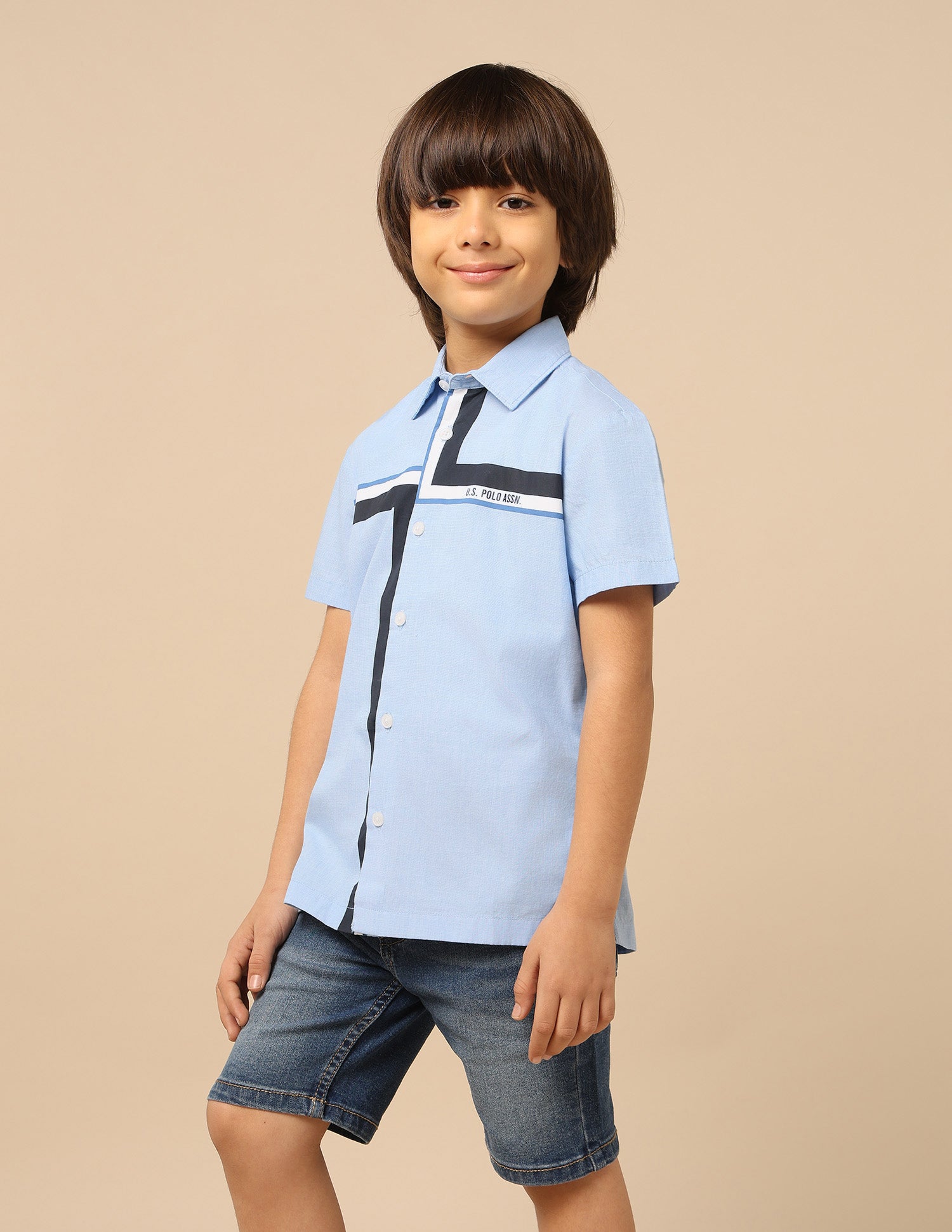 Boys Geometric Printed Twill Shirt Light Blue - U.S. POLO ASSN. | Large