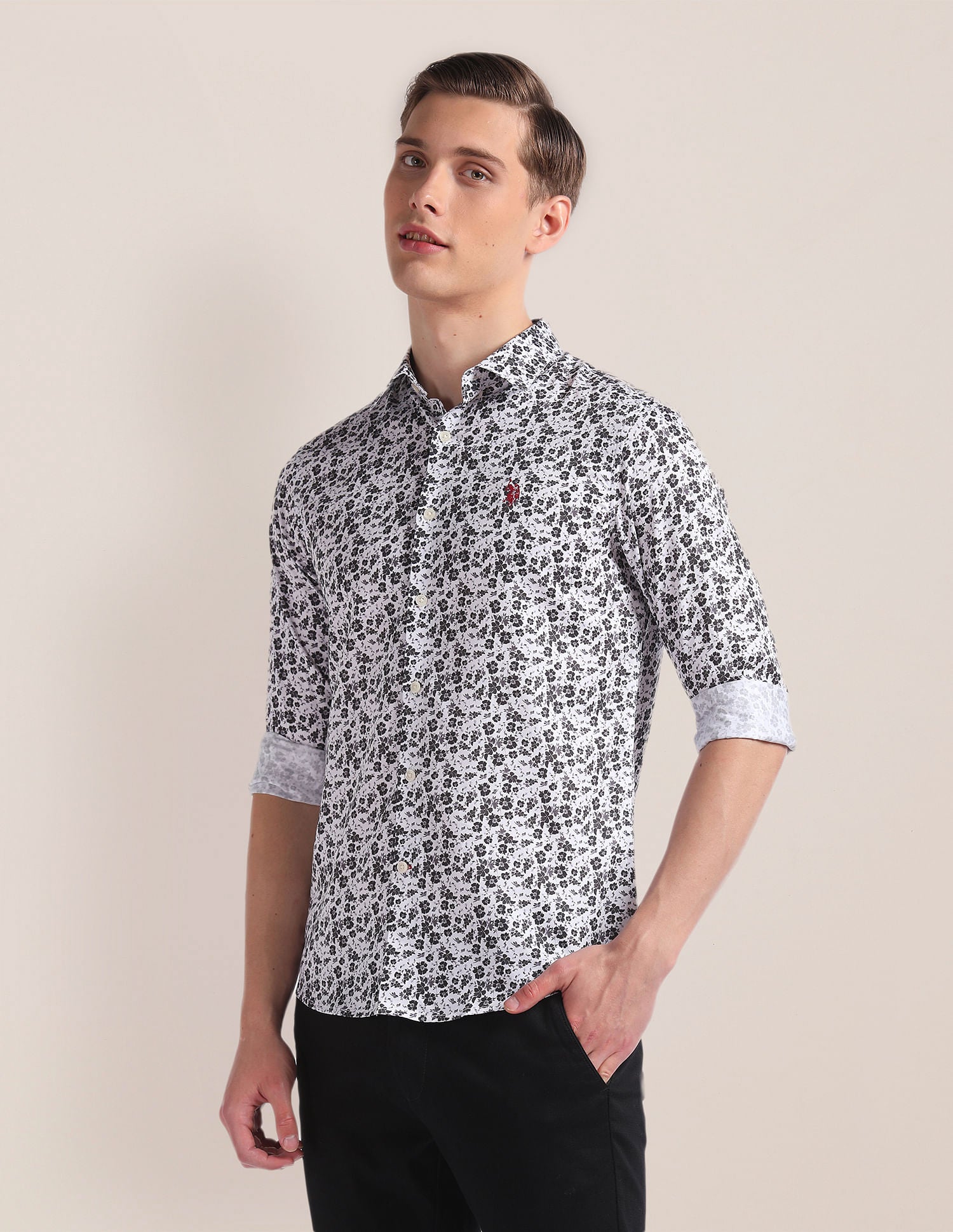 Floral Print Cotton Sateen Shirt White - U.S. Polo Assn. India | Large