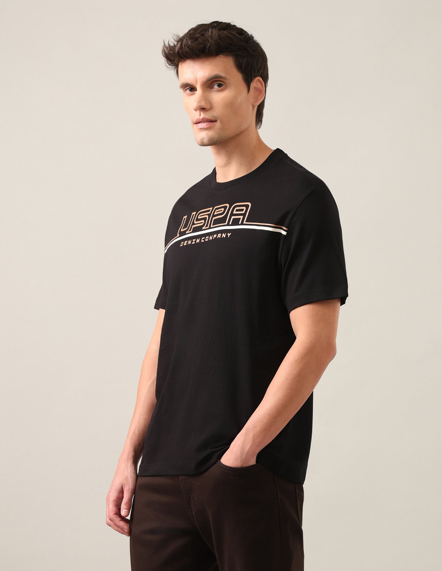 Brand Printed Regular Fit T-Shirt Black - U.S. Polo Assn. India | Large