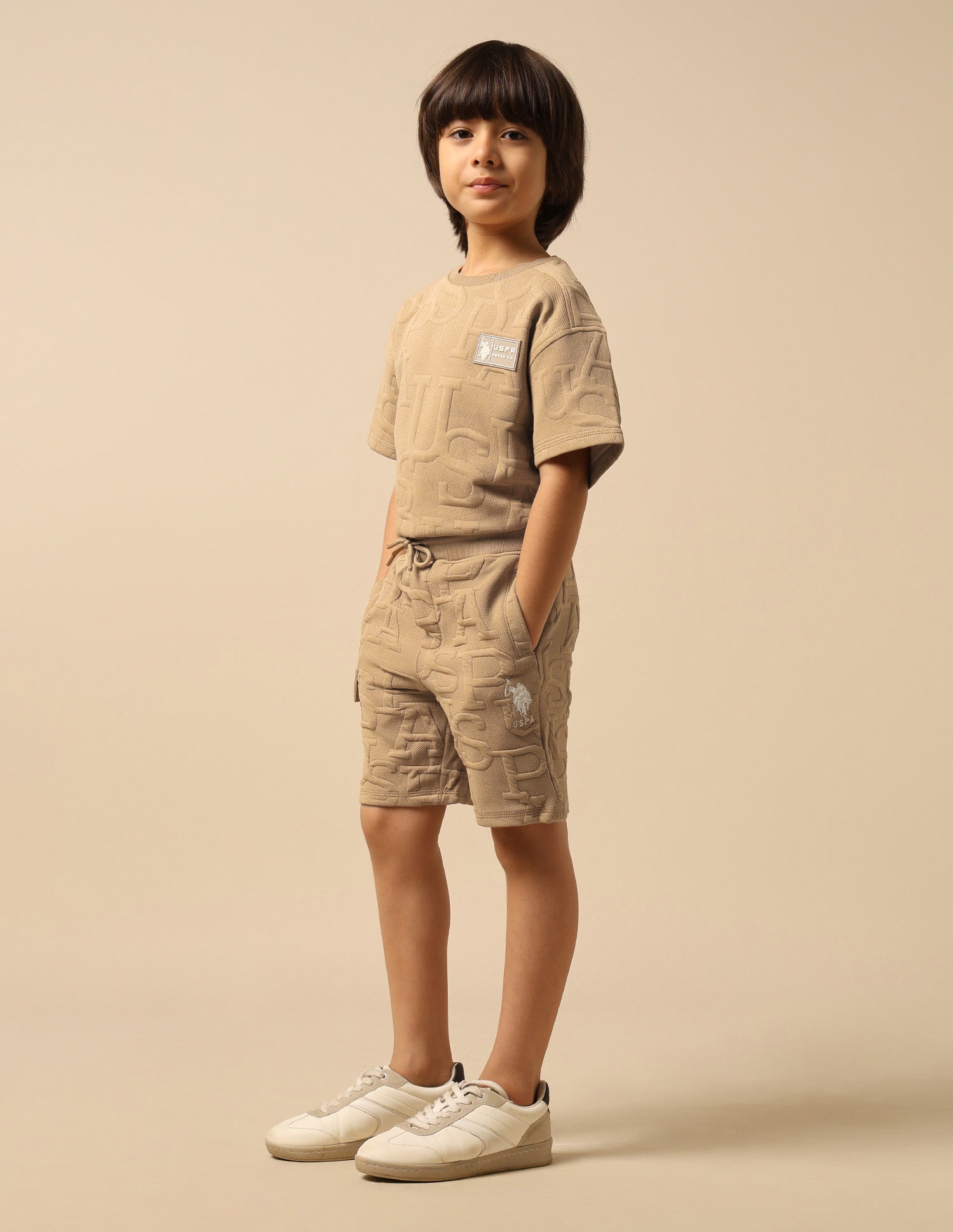Boys Brand Embossed Regular Fit Shorts Light Brown - U.S. POLO ASSN. | Large