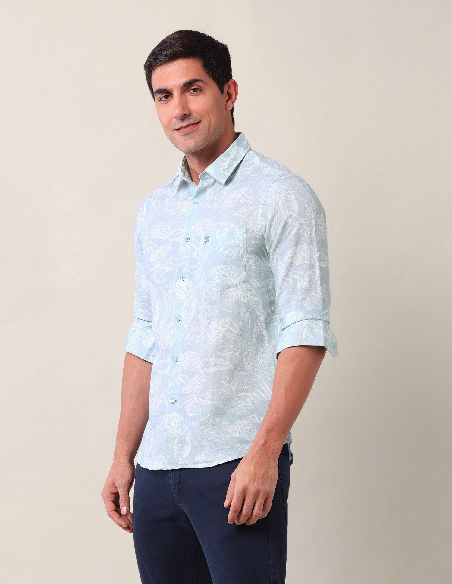All Over Printed Tailored Fit Shirt Aqua - U.S. Polo Assn. India | Large
