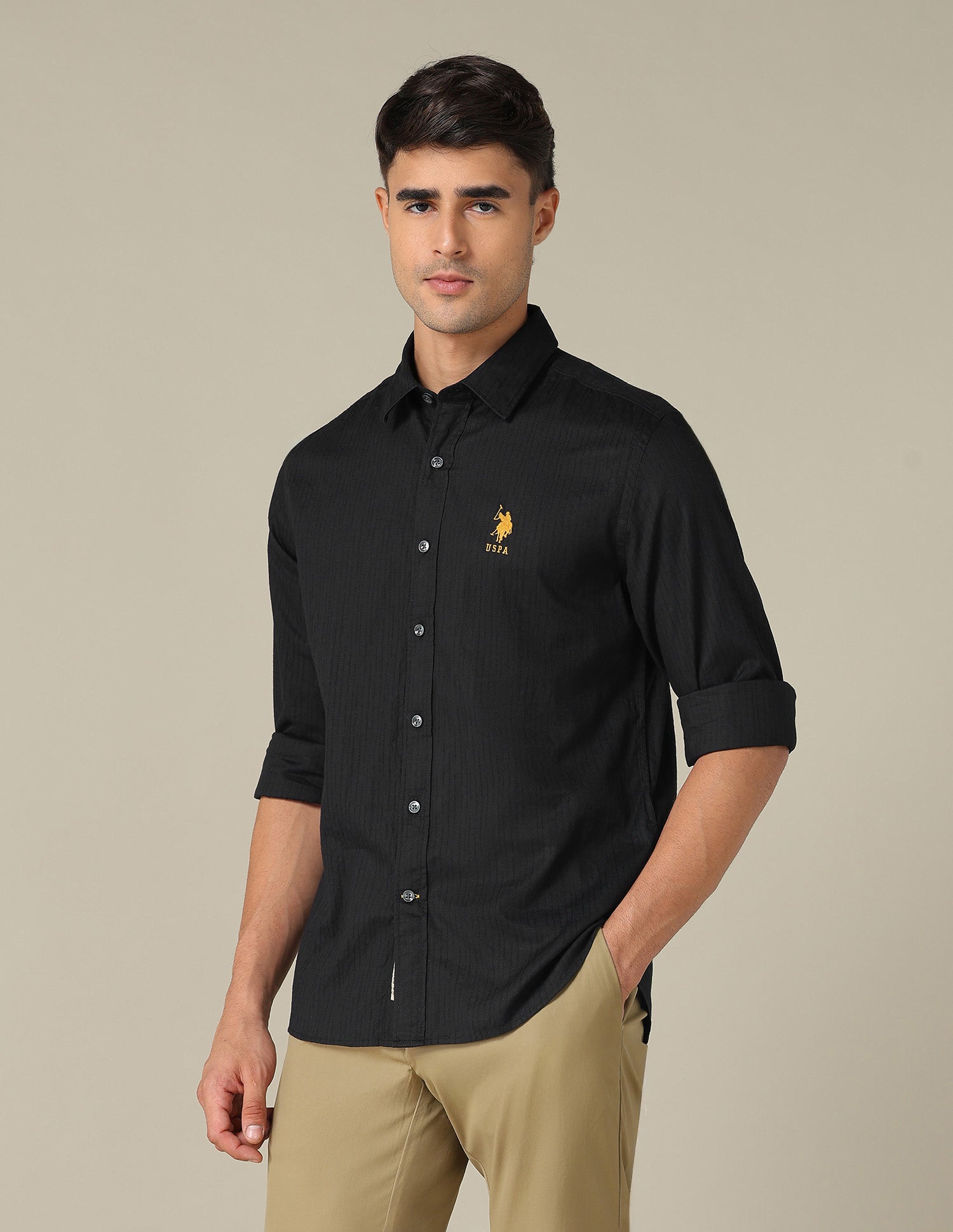 Regular Fit Textured Shirt Black - U.S. POLO ASSN. | Large