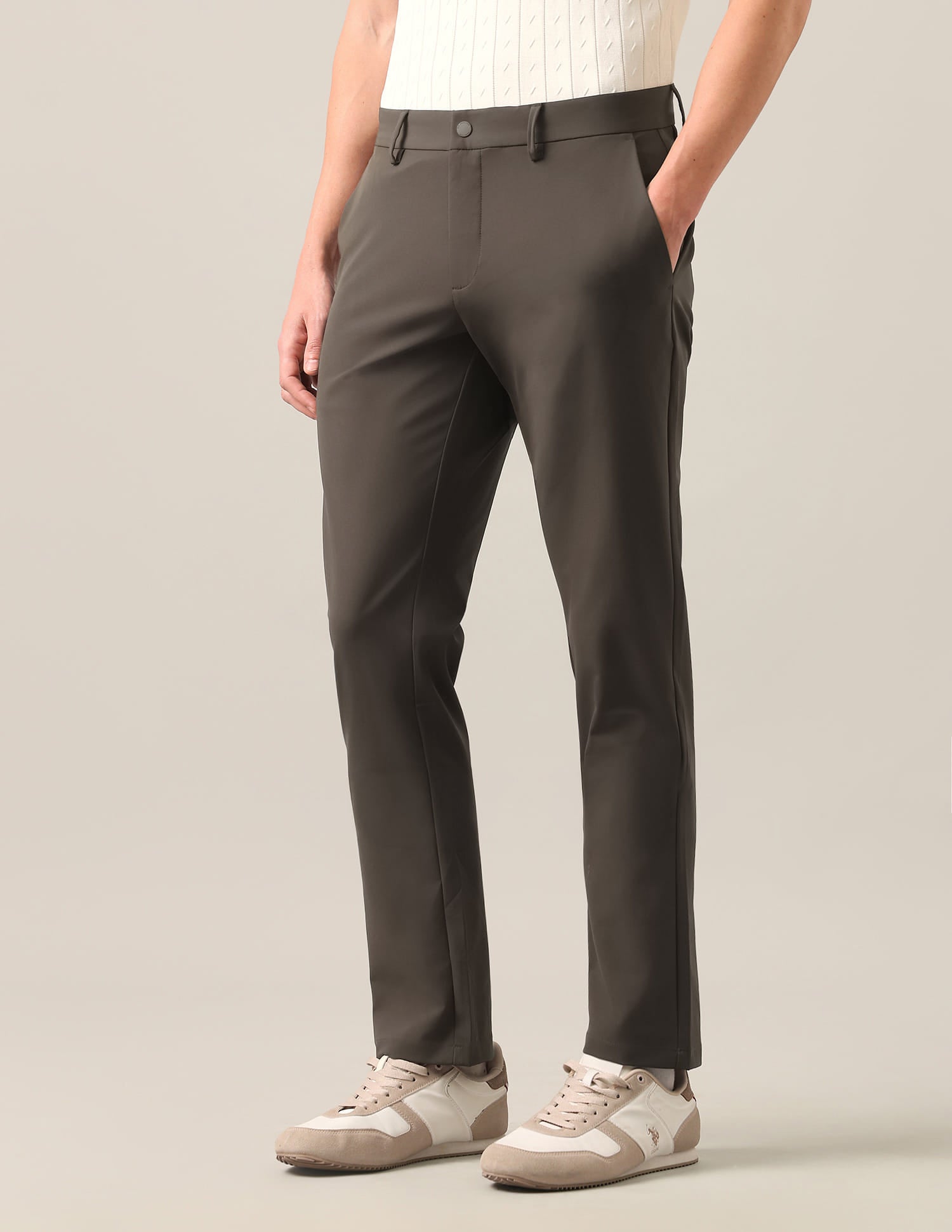Denver Slim Fit Mid Rise Trousers Brown - U.S. Polo Assn. India | Large