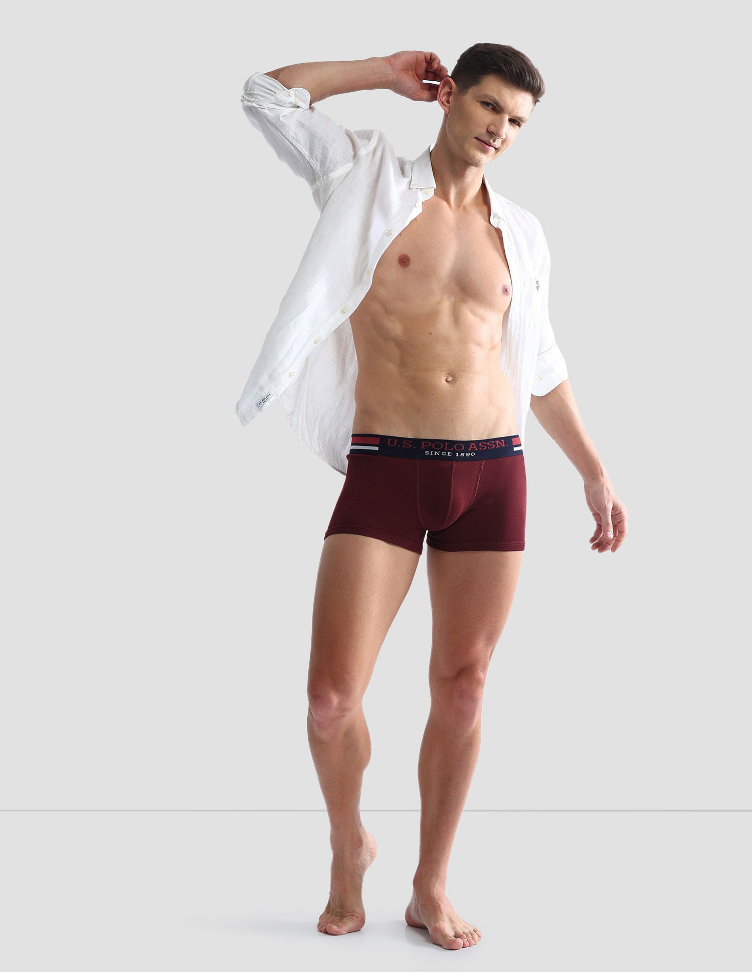 Elastic Waistband Ribbed I641 Trunks - Pack Of 3 Maroon, Black and Navy - U.S. POLO ASSN. | Large