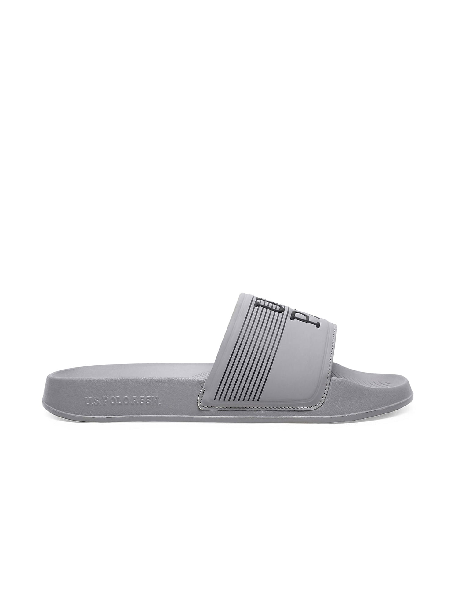 Men Brand Print Open Toe Beesley 6.0 Slides Grey - U.S. Polo Assn. India | Large
