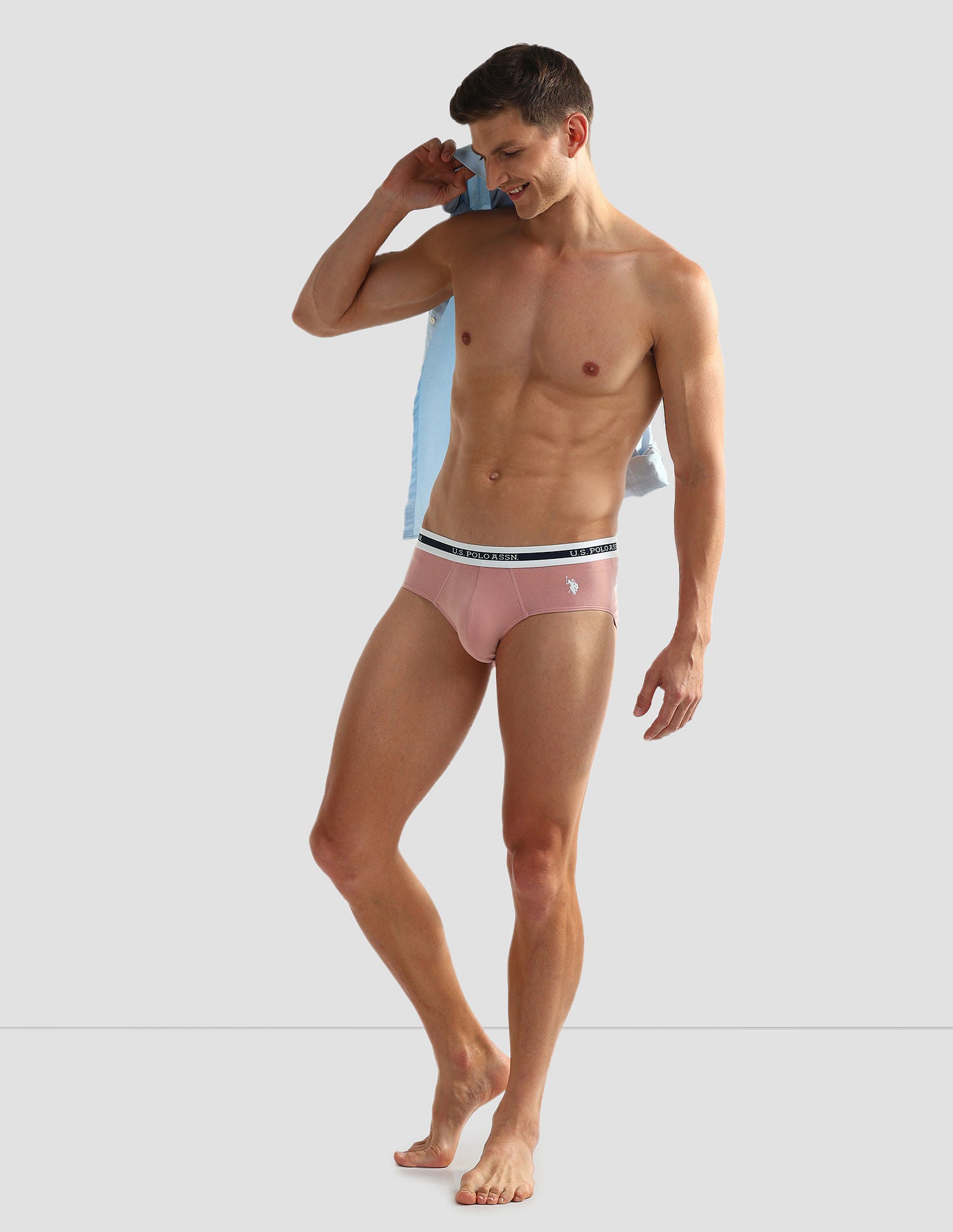 Elasticized Waist OEB09 Briefs - Pack Of 2 Teal Grey and Pastel Peach - U.S. POLO ASSN. | Large