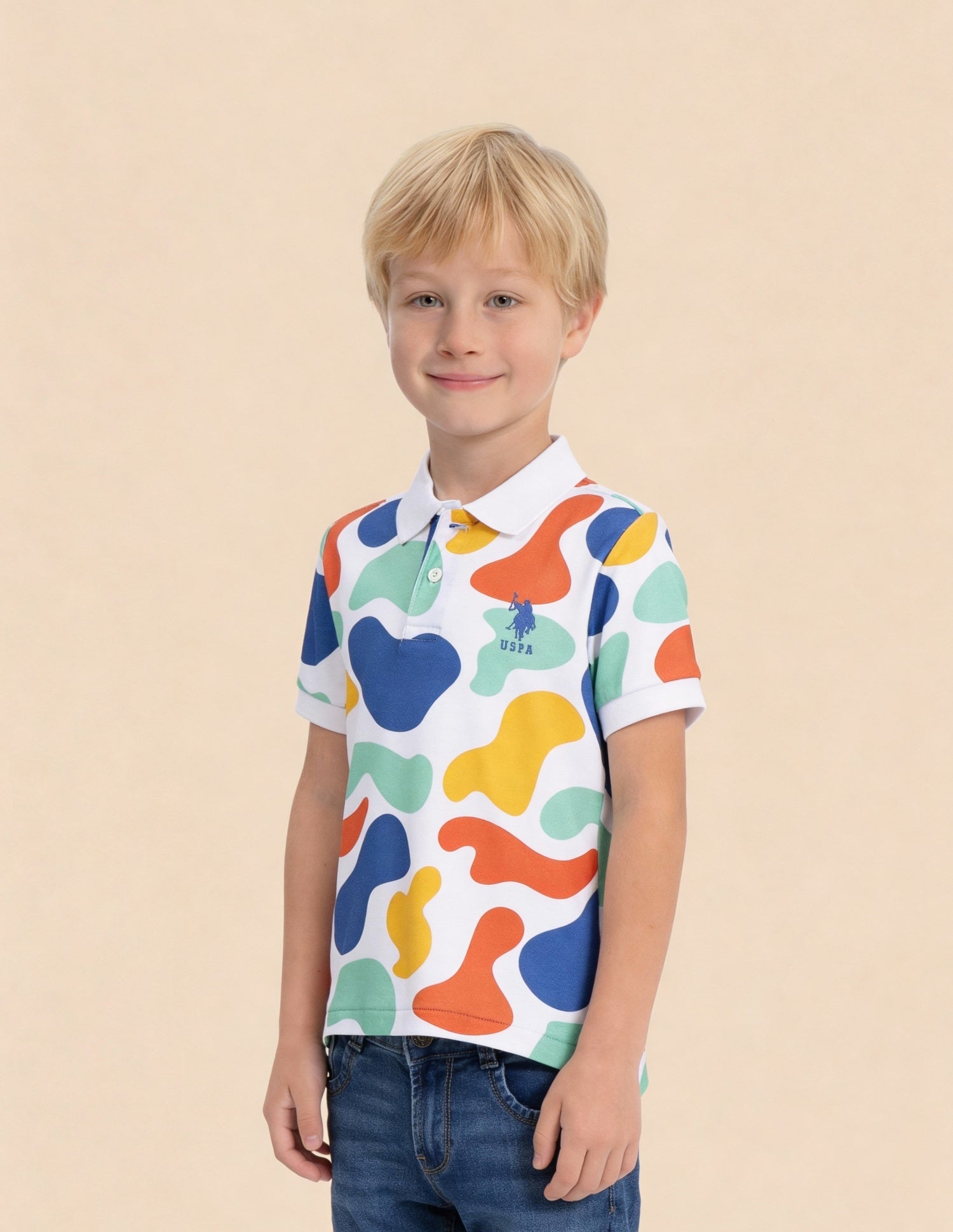 Abstract Printed Regular Fit Polo Shirt White - U.S. Polo Assn. India | Large