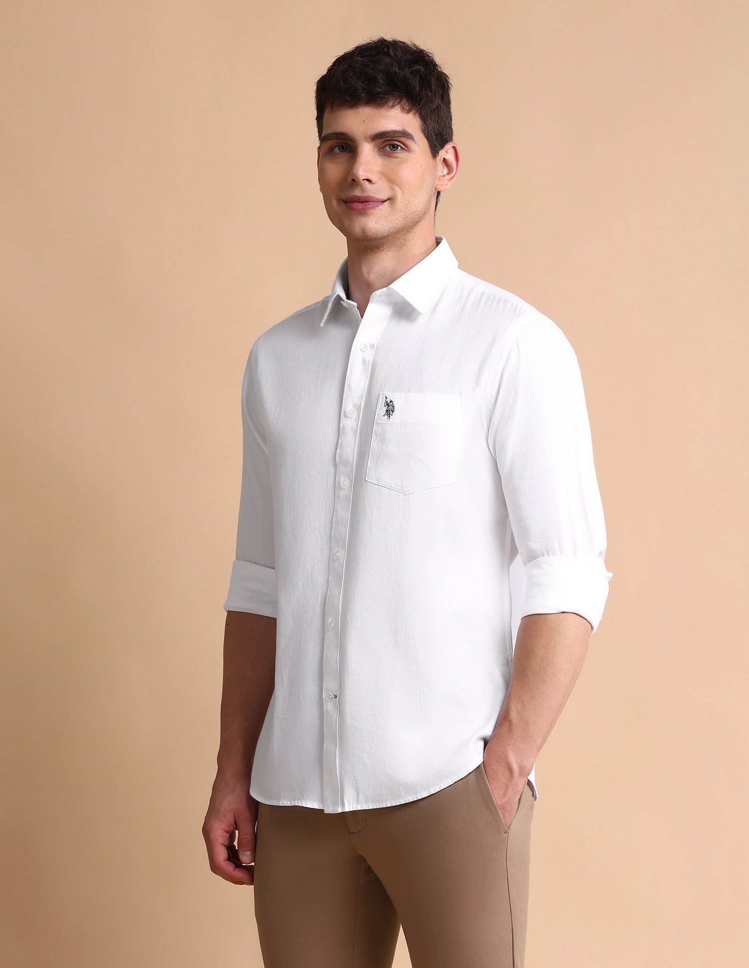 Pure Cotton Tailored Fit Shirt White - U.S. Polo Assn. India | Large