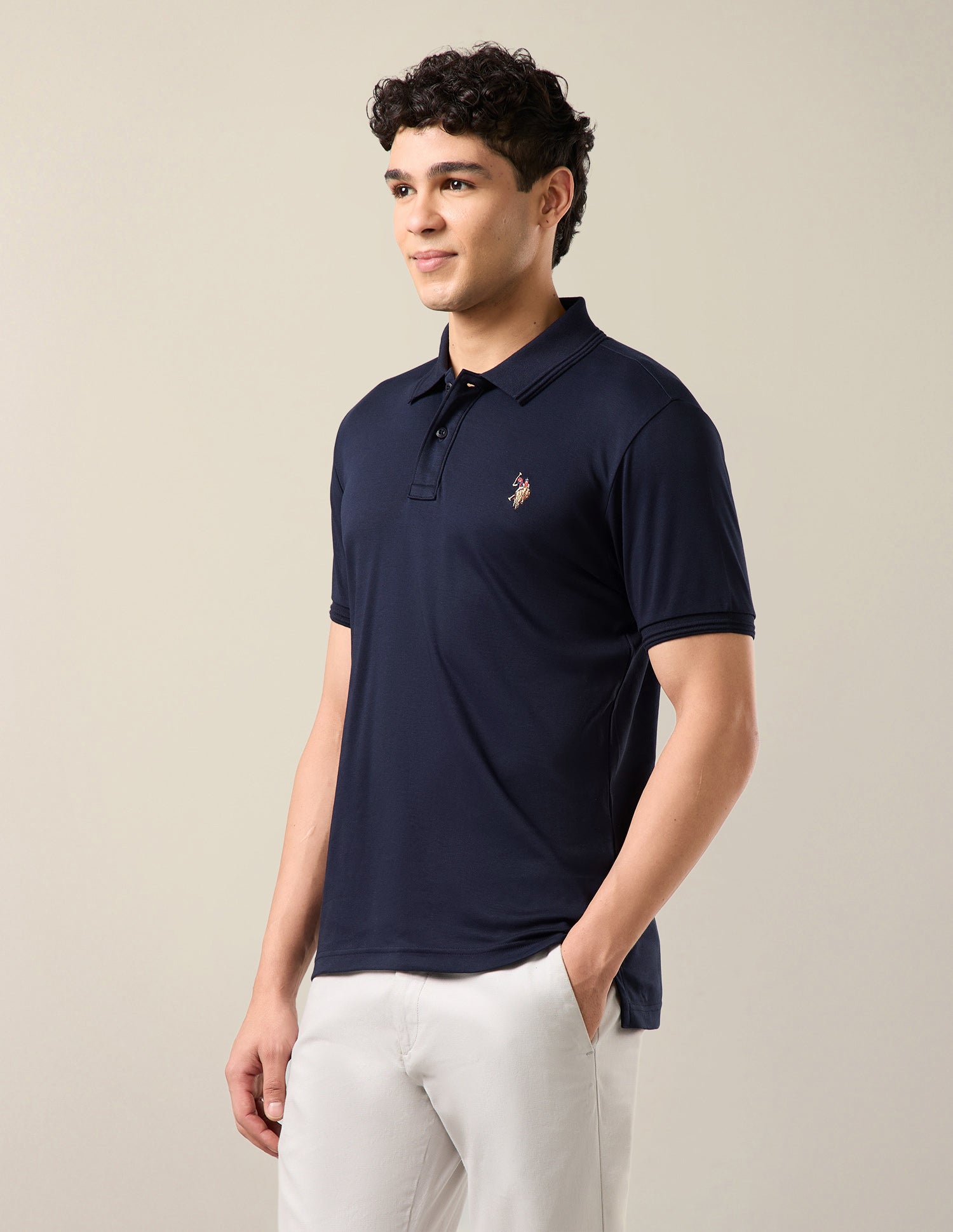 Solid Slim Fit Polo Shirt Dark Blue - U.S. Polo Assn. India | Large