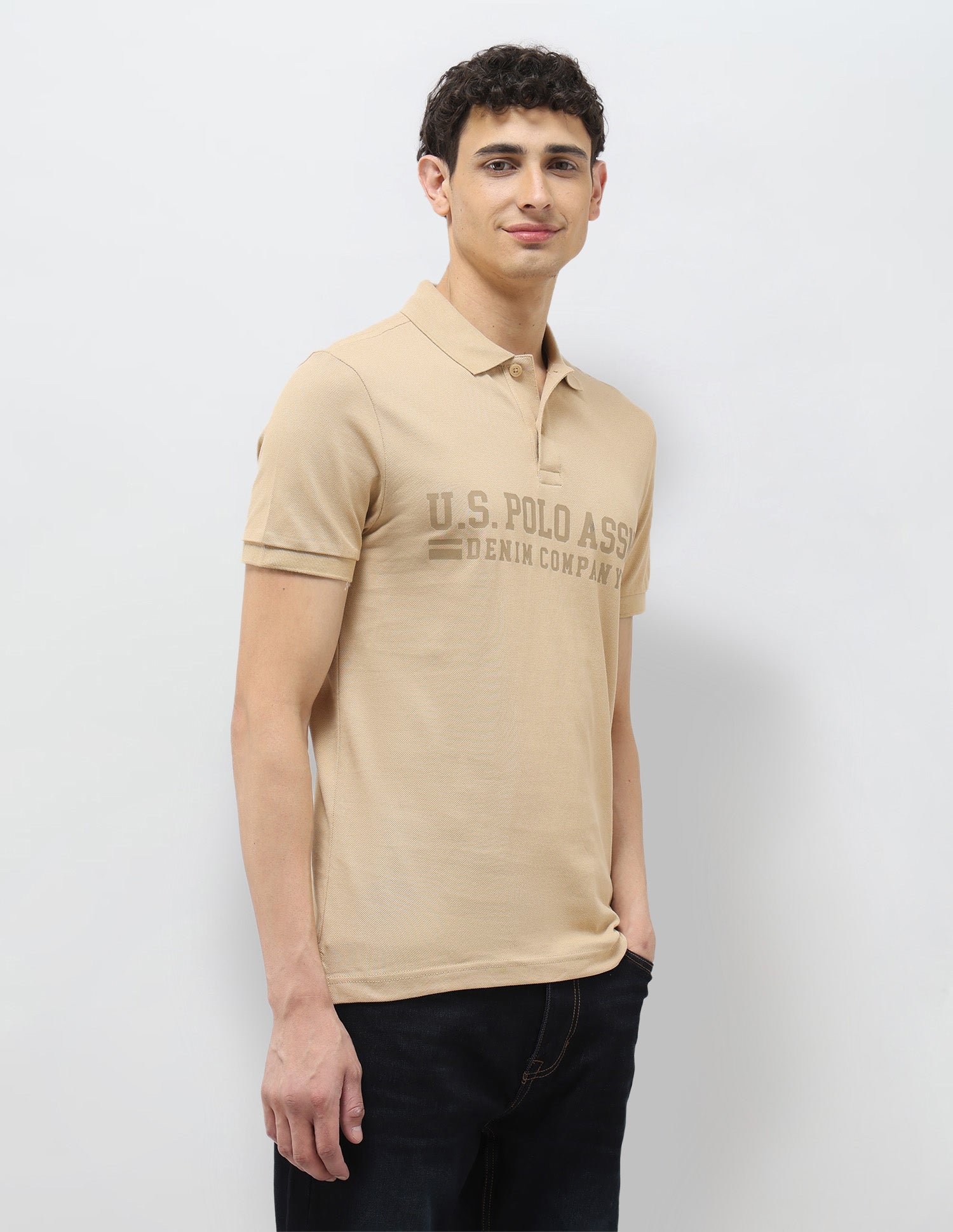 Brand Printed Muscle Fit Polo Shirt Beige - U.S. Polo Assn. India | Large