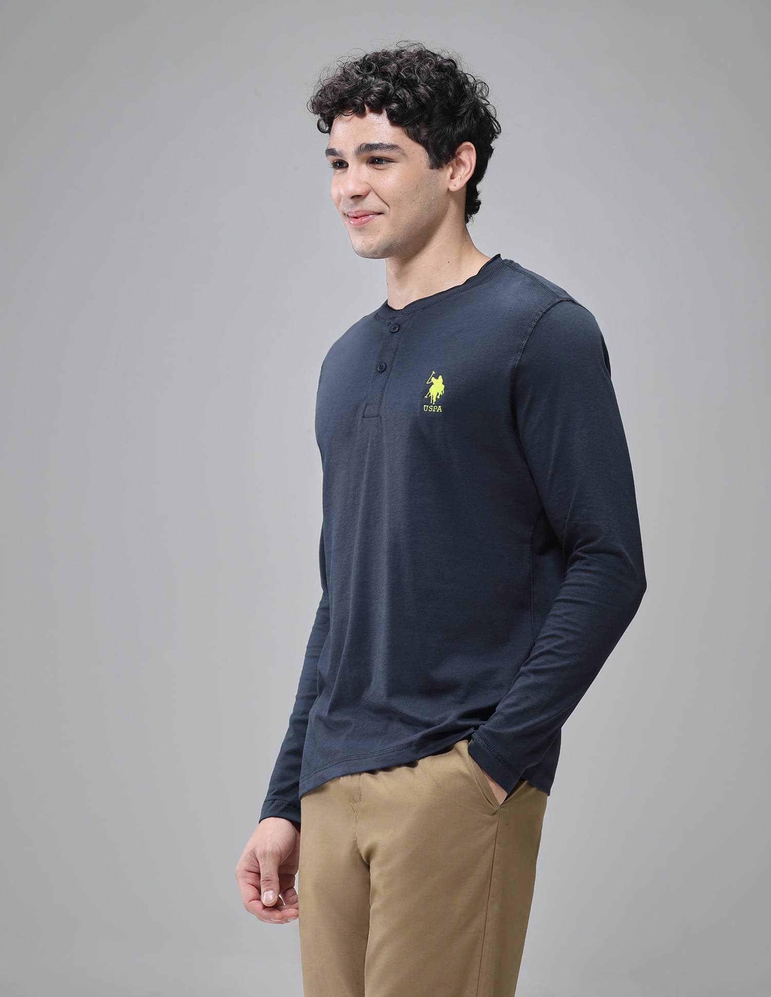 Comfort Fit Cotton I694 Henley Lounge T-Shirt - Pack Of 1 Navy - U.S. Polo Assn. India | Large