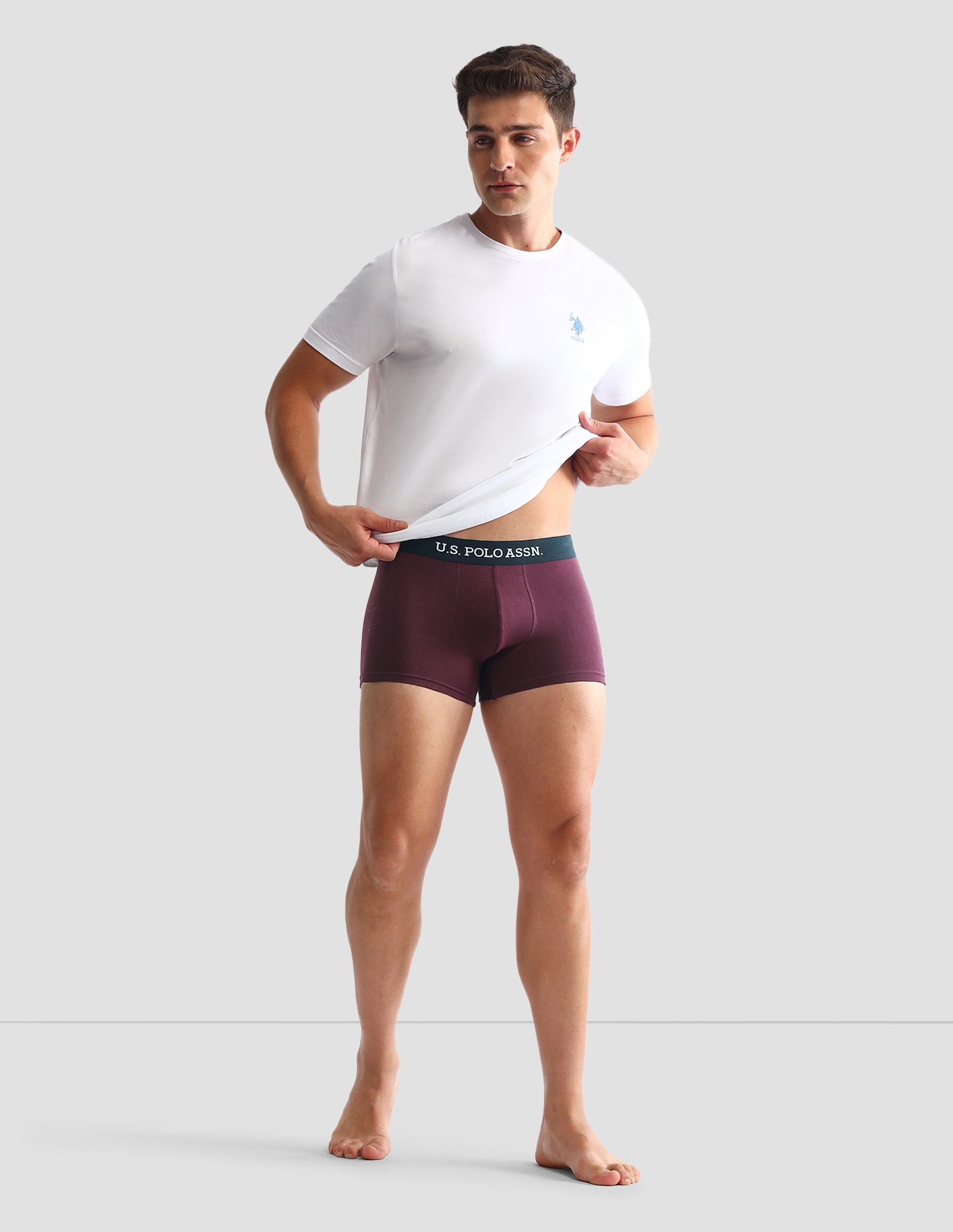 Anti Microbial Solid OET13 Trunks - Pack Of 3 Grey Melange, Rust and Burgandy - U.S. POLO ASSN. | Large