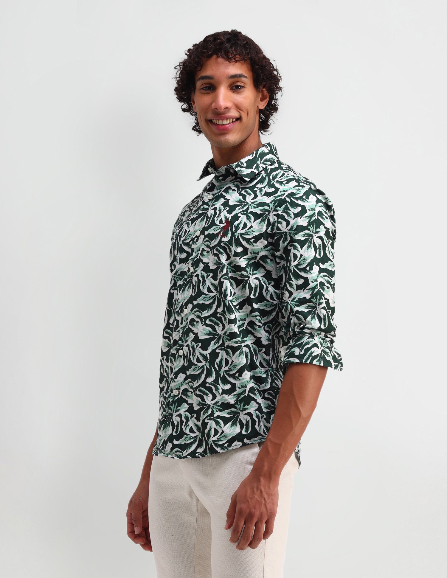 Floral Pattern Twill Shirt Brown - U.S. Polo Assn. India | Large