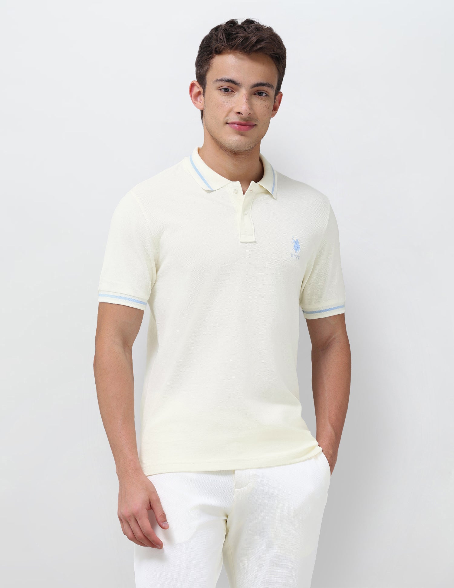 Solid Regular Fit Polo Shirt Cream - U.S. Polo Assn. India | Large