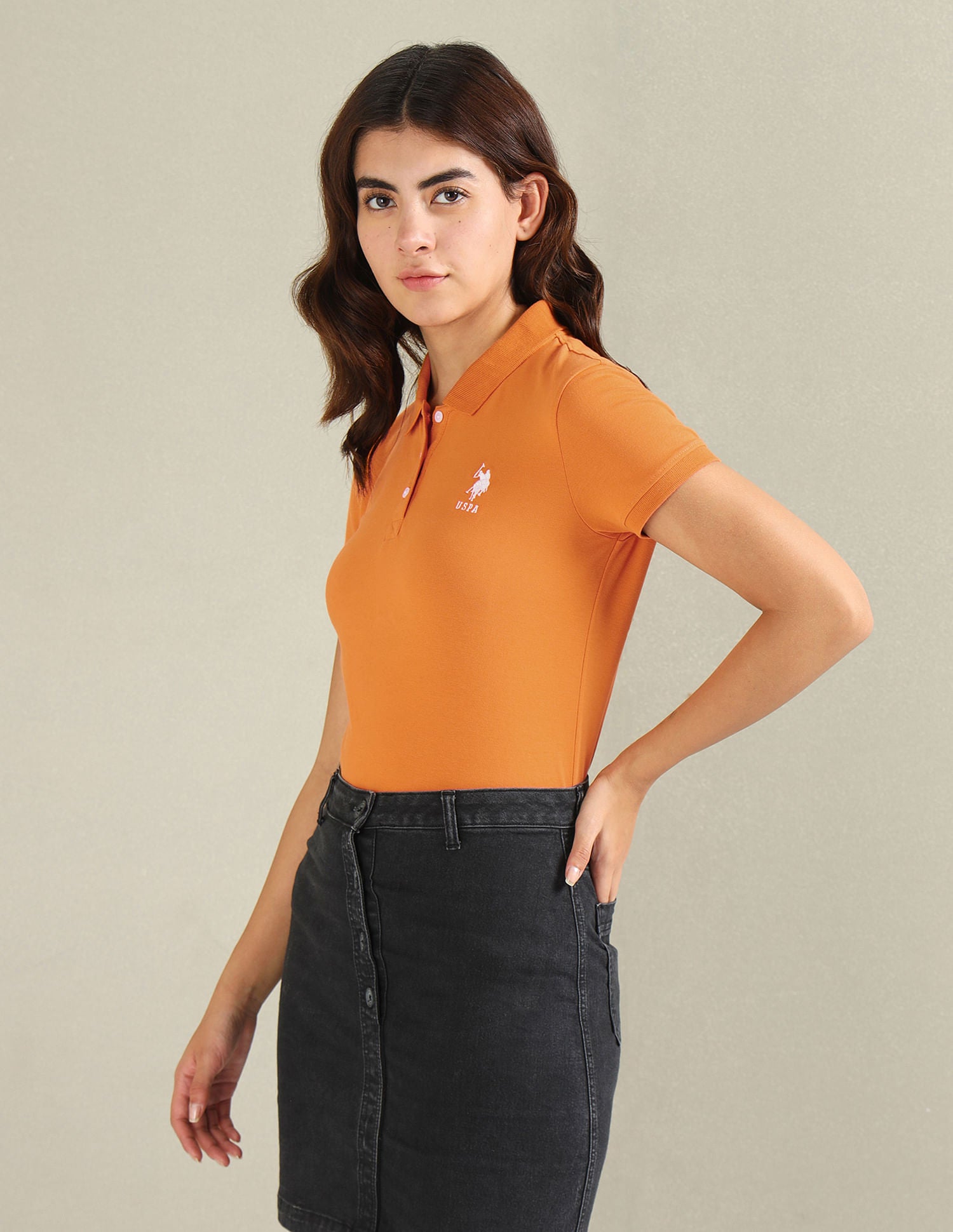 Cotton Stretch Logo Polo Shirt Mustard - U.S. POLO ASSN. | Large