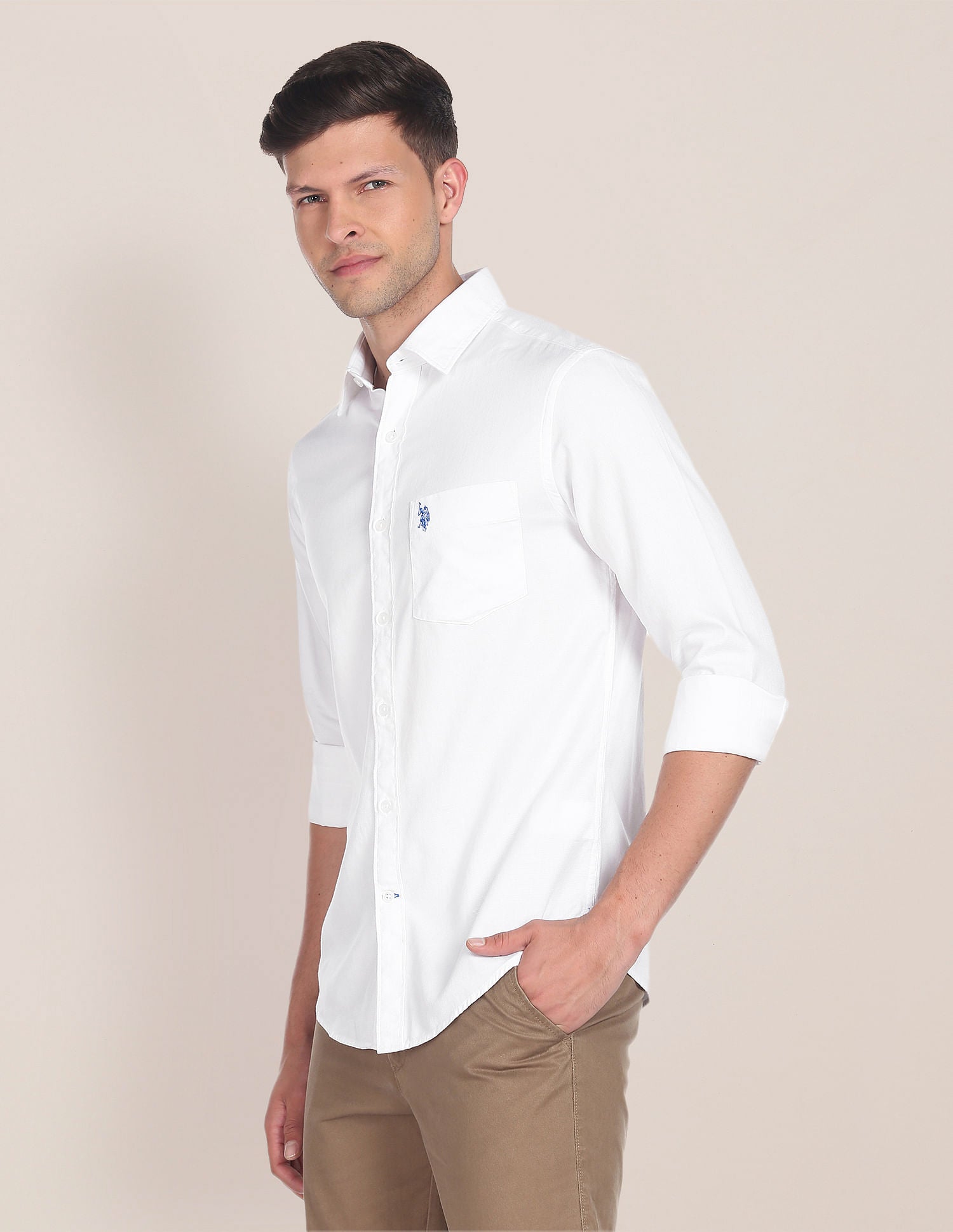 Birdseye Dobby Textured Solid Shirt White - U.S. Polo Assn. India | Large