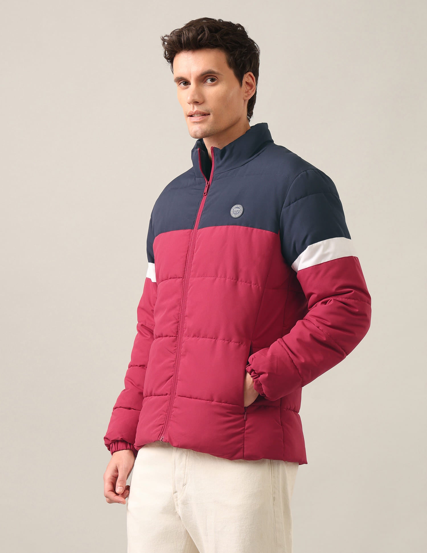 High Neck Colour Block Jacket Navy and Red - U.S. Polo Assn. India | Large