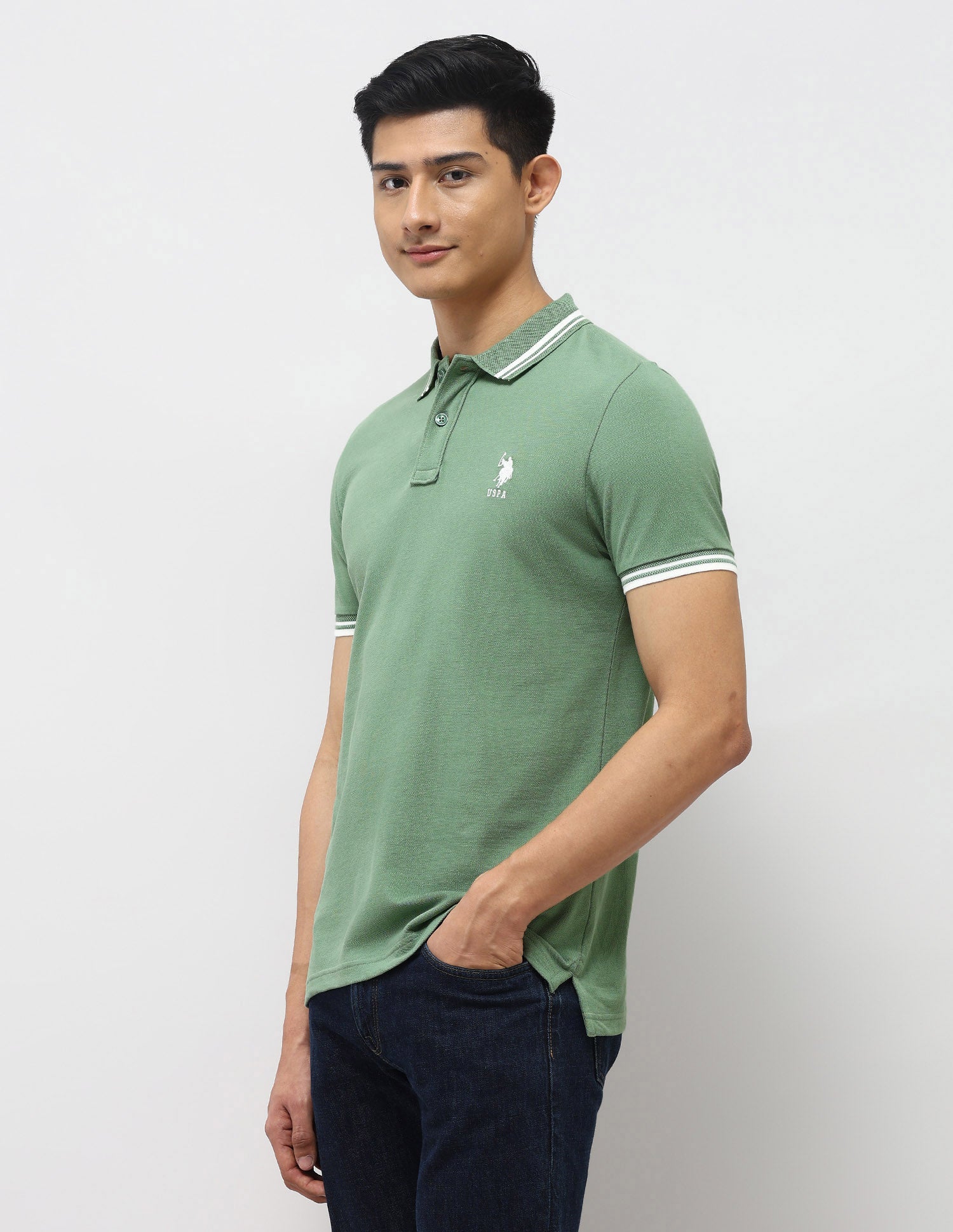 Pure Cotton Muscle Fit Polo Shirt Light Green - U.S. Polo Assn. India | Large