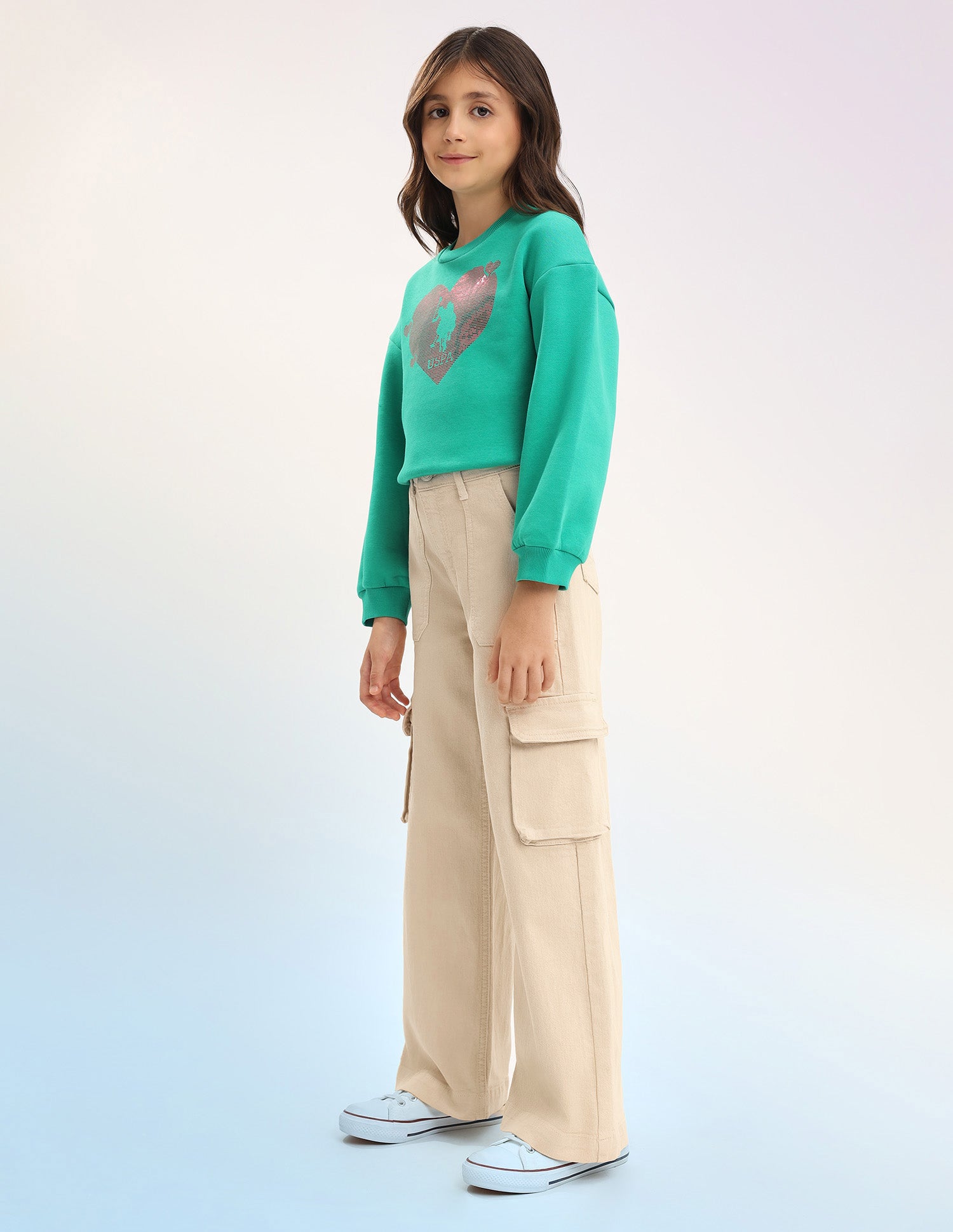 Girls Wide Leg Fit Beige Jeans Ecru - U.S. POLO ASSN. | Large