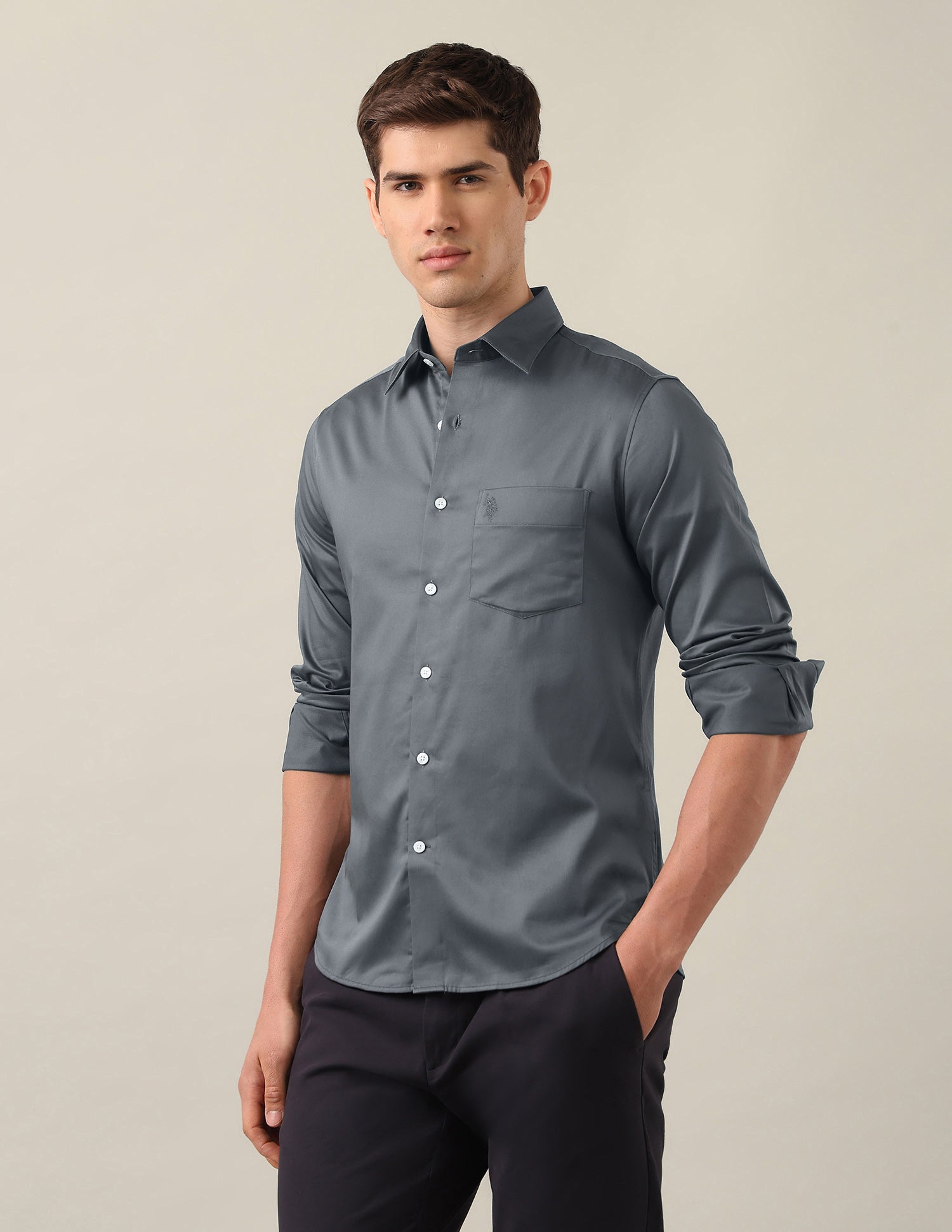 Satin Tailored Fit Shirt Light Grey - U.S. Polo Assn. India | Large