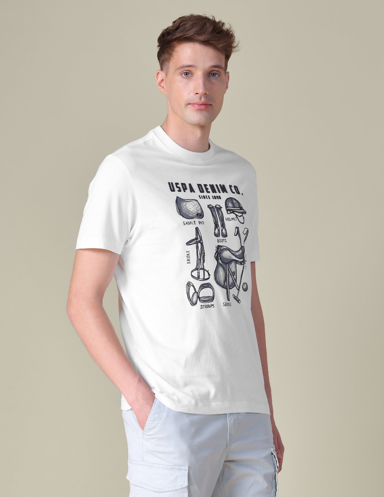 Graphic Printed Slim Fit T-Shirt Ivory - U.S. POLO ASSN. | Large