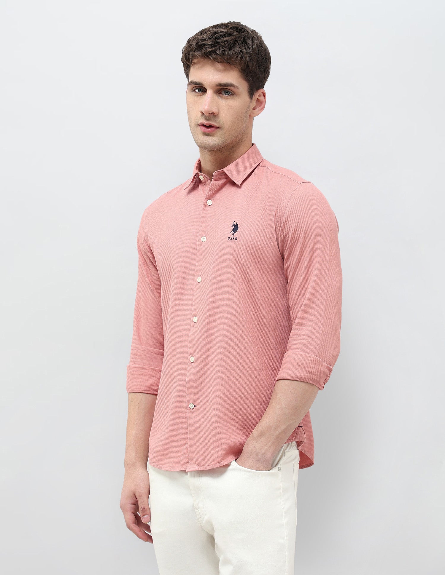 Textured Dobby Regular Fit Shirt Dark Pink - U.S. Polo Assn. India | Large