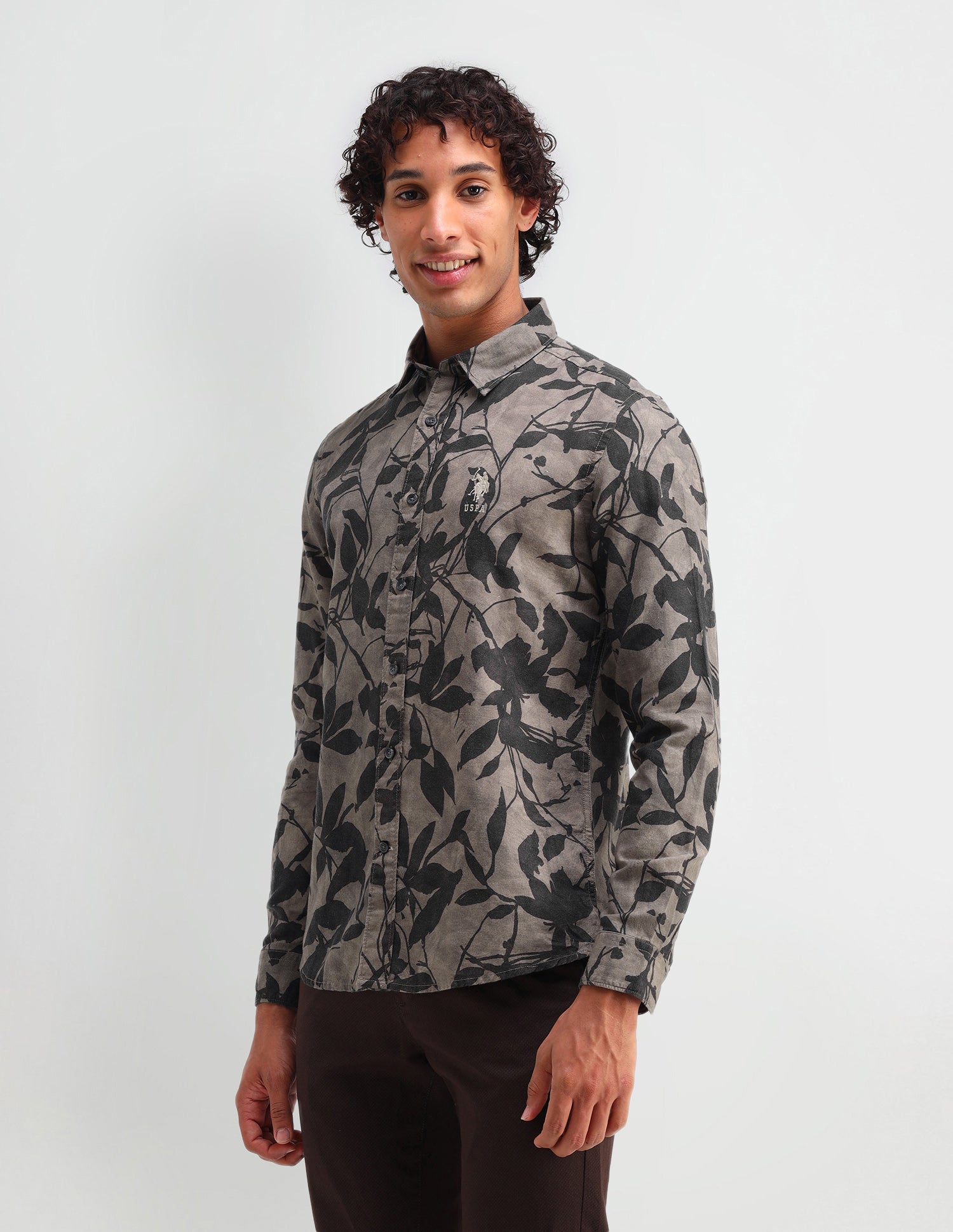 All-Over Pattern Poplin Shirt Brown - U.S. Polo Assn. India | Large