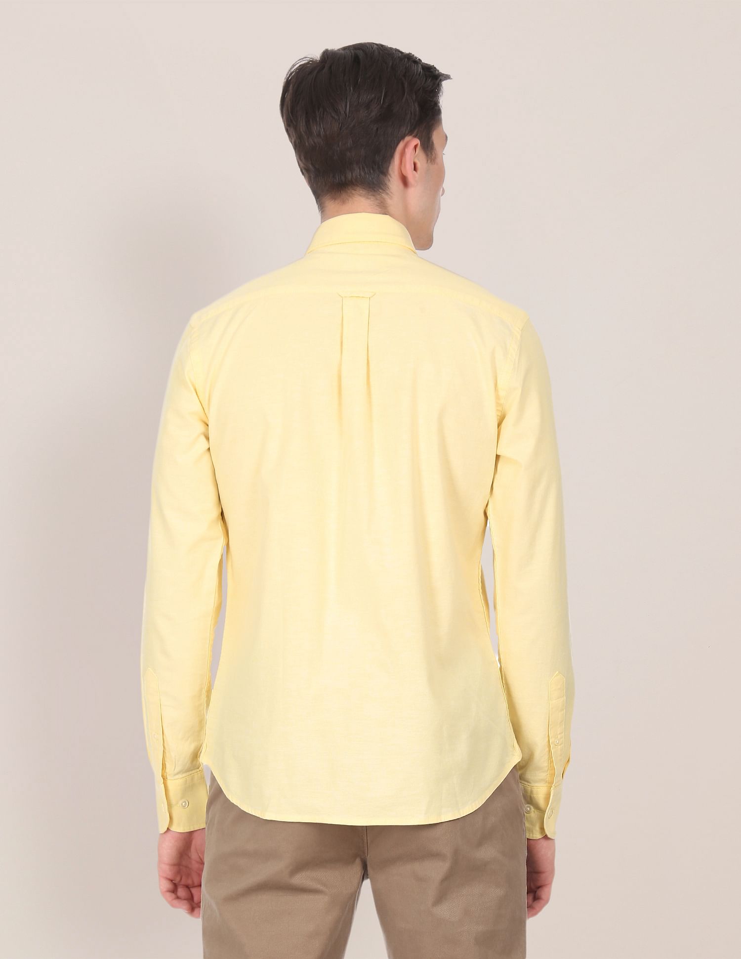 Spread Collar Solid Casual Shirt Yellow - U.S. Polo Assn. India | Large