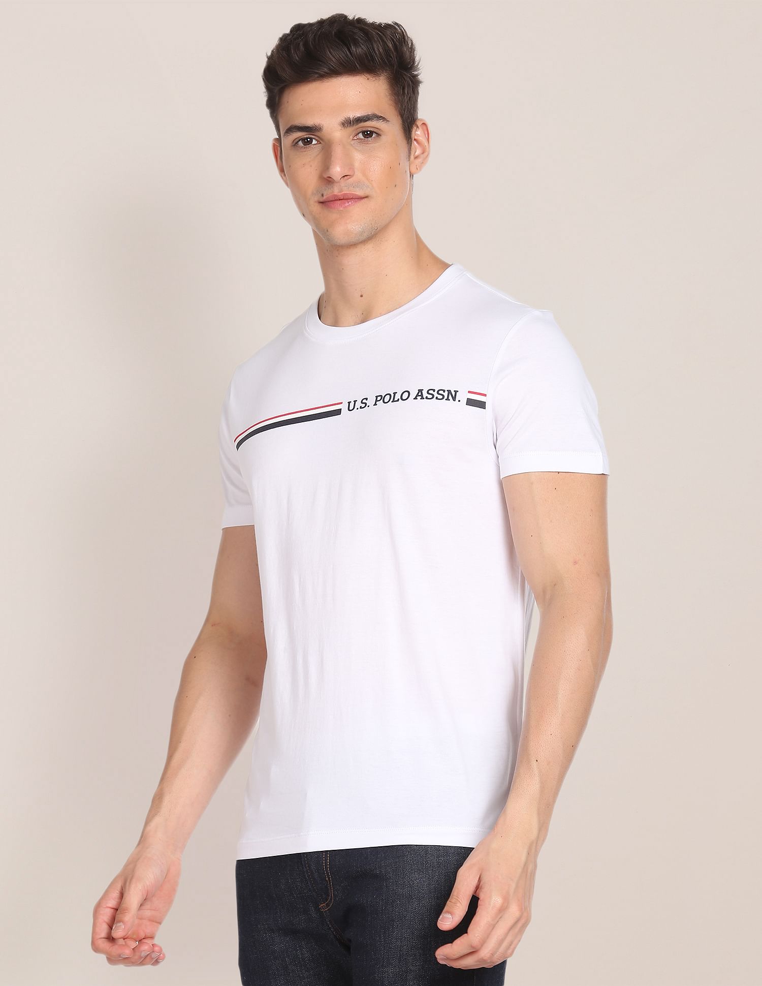 Crew Neck Brand Print T-Shirt White - U.S. POLO ASSN. | Large